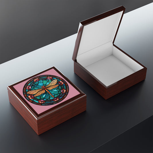 Dragonfly Stained Glass Jewelry Box — Decorative Trinket & Keepsake Case