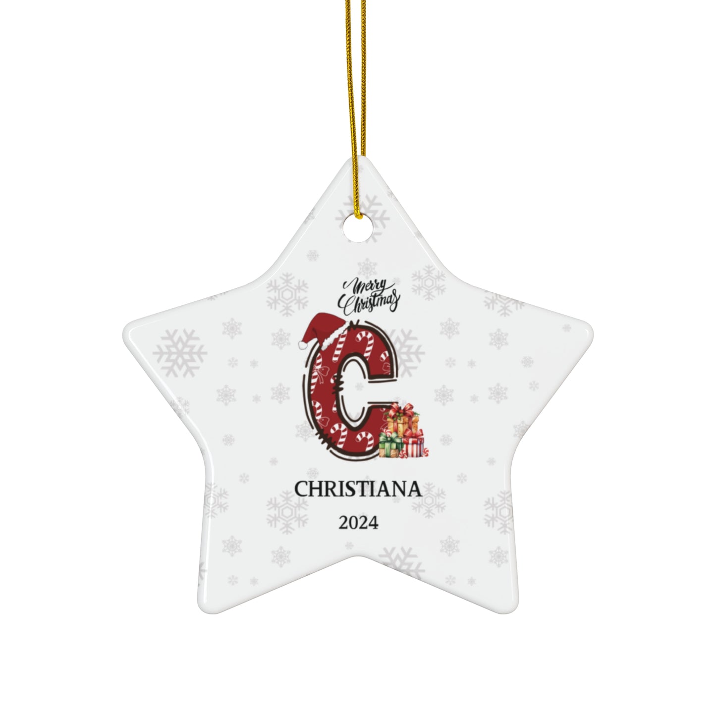 Personalized Initial Candy Cane ''C'' Ceramic Ornament- 4 Shapes