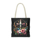 Faith and Floral Cross Heart Tote Bag