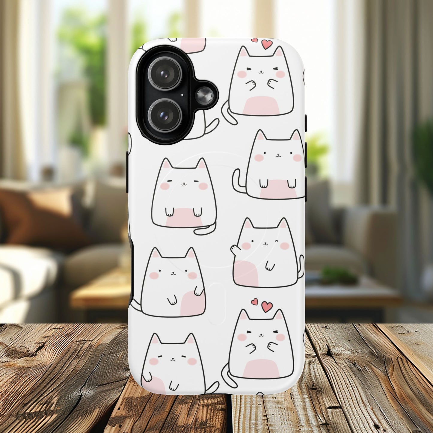 Cute Kawaii Cat Tough Magnetic iPhone Case, Cute Cat Lover Gift, Kawaii iPhone Cover, Tough iPhone Case, Unique Pet Themed Accessory,