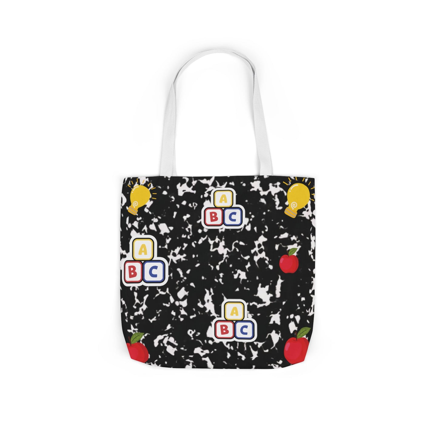 Personalized Black Composition Book Inspired Canvas Tote Bag with Colorful Straps, Cute School Bag, Eco-Friendly Tote, Back to School Shopping Bag, Teacher Gift Idea