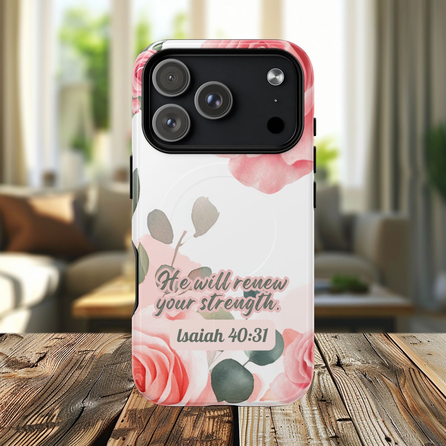 You will Renew your Strength Isaiah 40:11, Inspirational Gift, Tough iPhone Magnetic Case Scripture, Floral Bible Verse, MagSafe® iPhone®, iPhone 14, iPhone 15, iPhone 16, Pro, Pro Max, Plus.