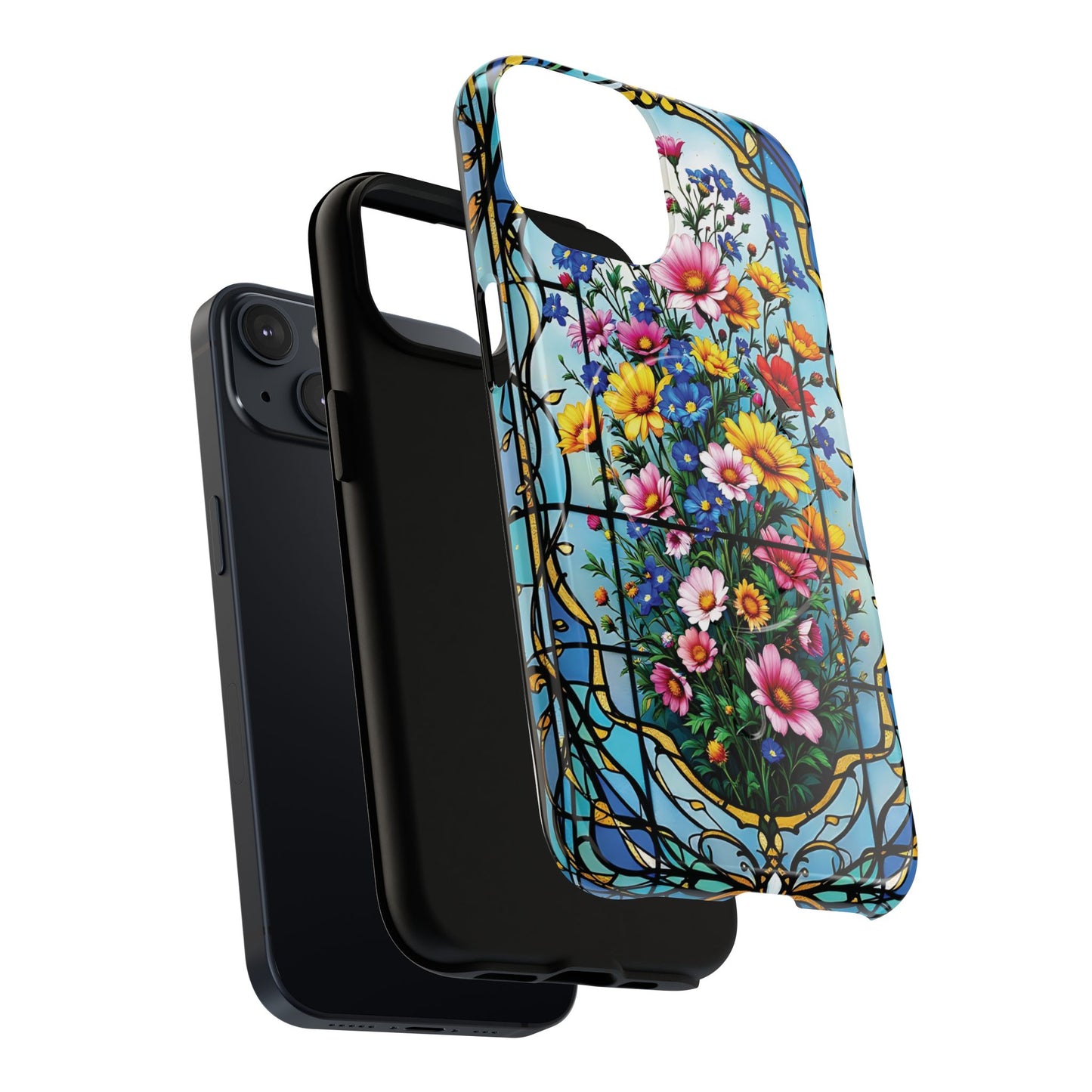 Floral Stained Glass Tough Magnetic Case, Durable Phone Cover, Gift for Nature Lovers, Unique Floral Design, Phone Accessories for All Occasions.