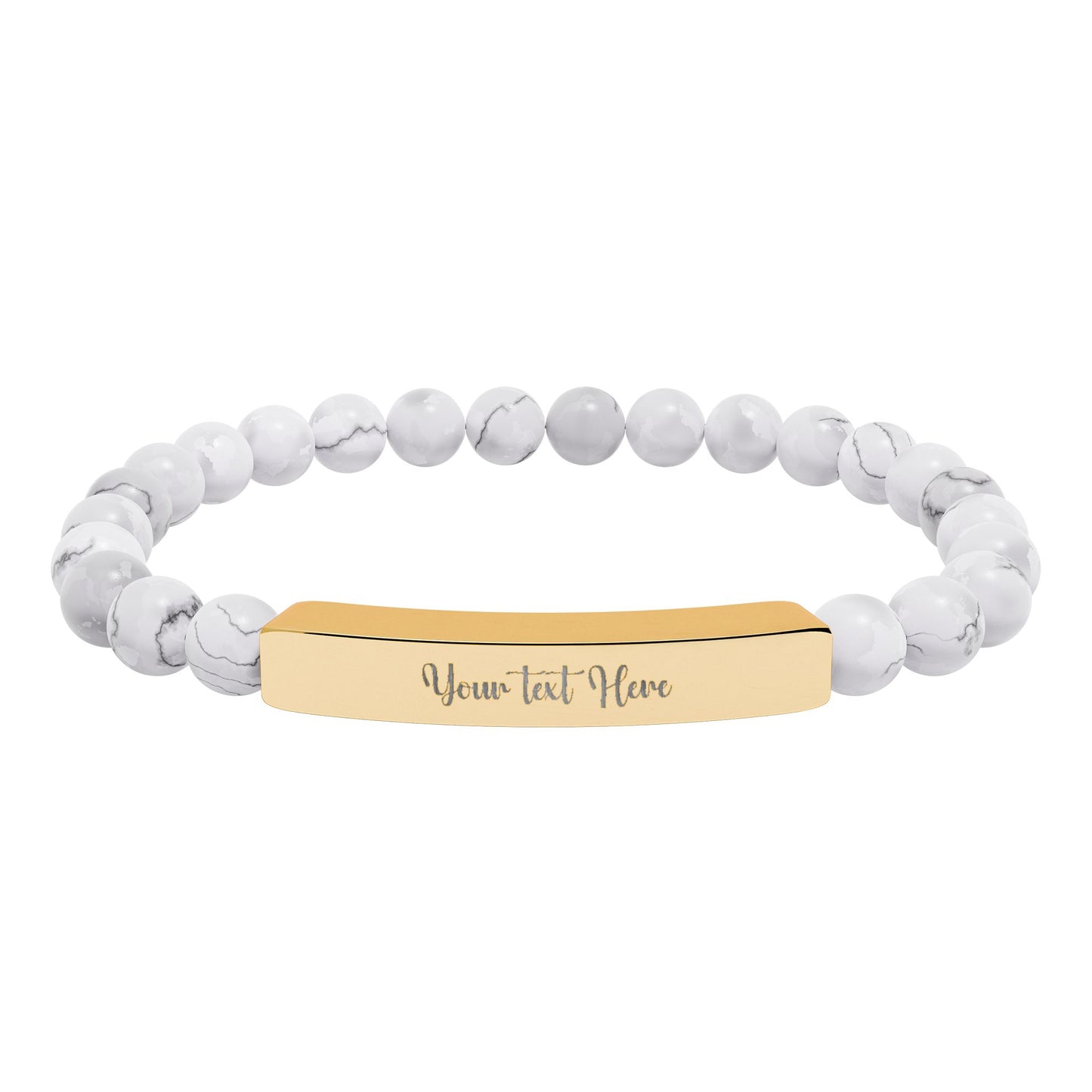 Engravable Natural Stone Stretch Bar Bracelet — Personalized Beaded Wristband
