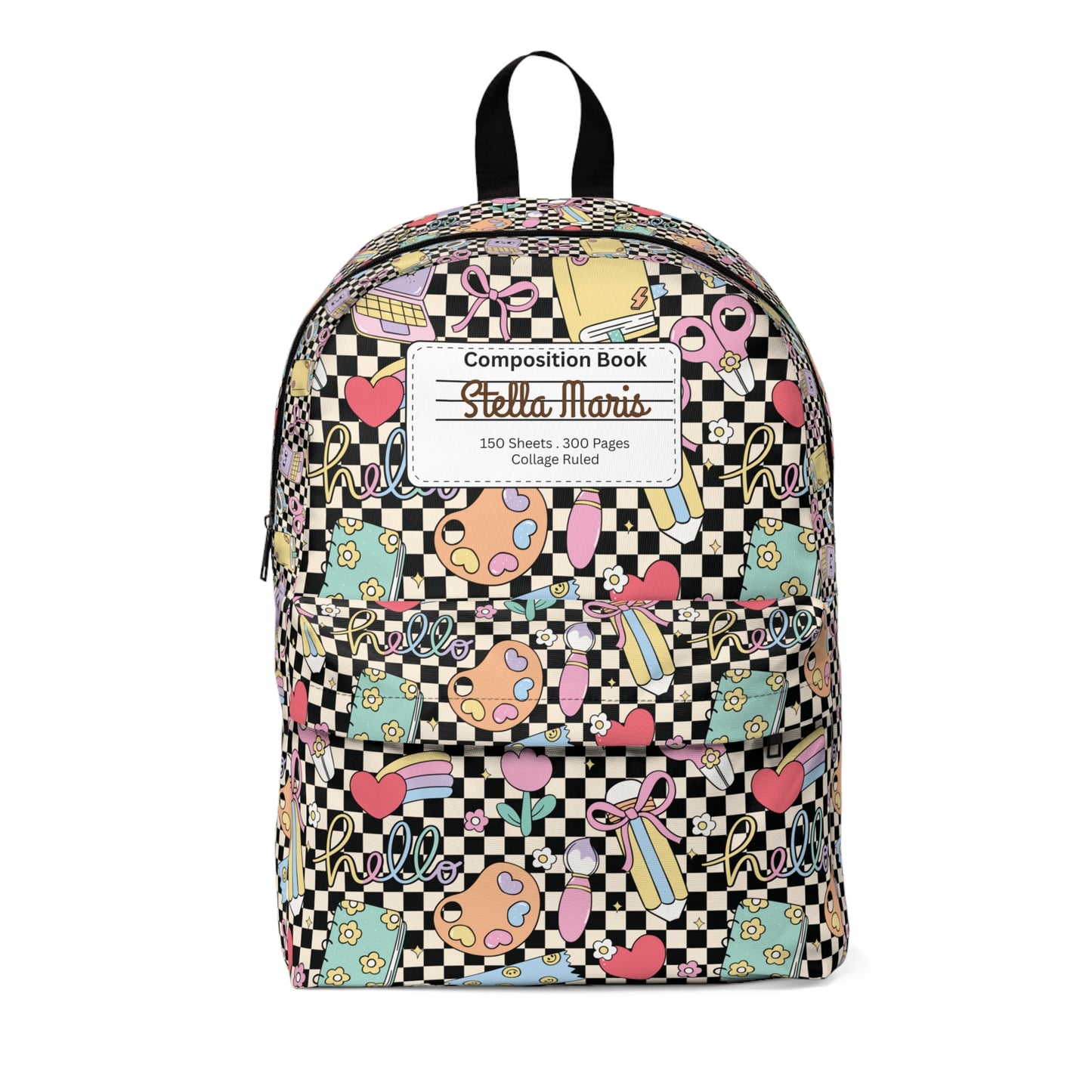 Personalized Black Doodle Daydream Composition Book Inspired Colorful Kids' Backpack, School Bag, Fun Pattern Backpack, Cute Child's Rucksack, Composition Backpack, Unique School Supplies
