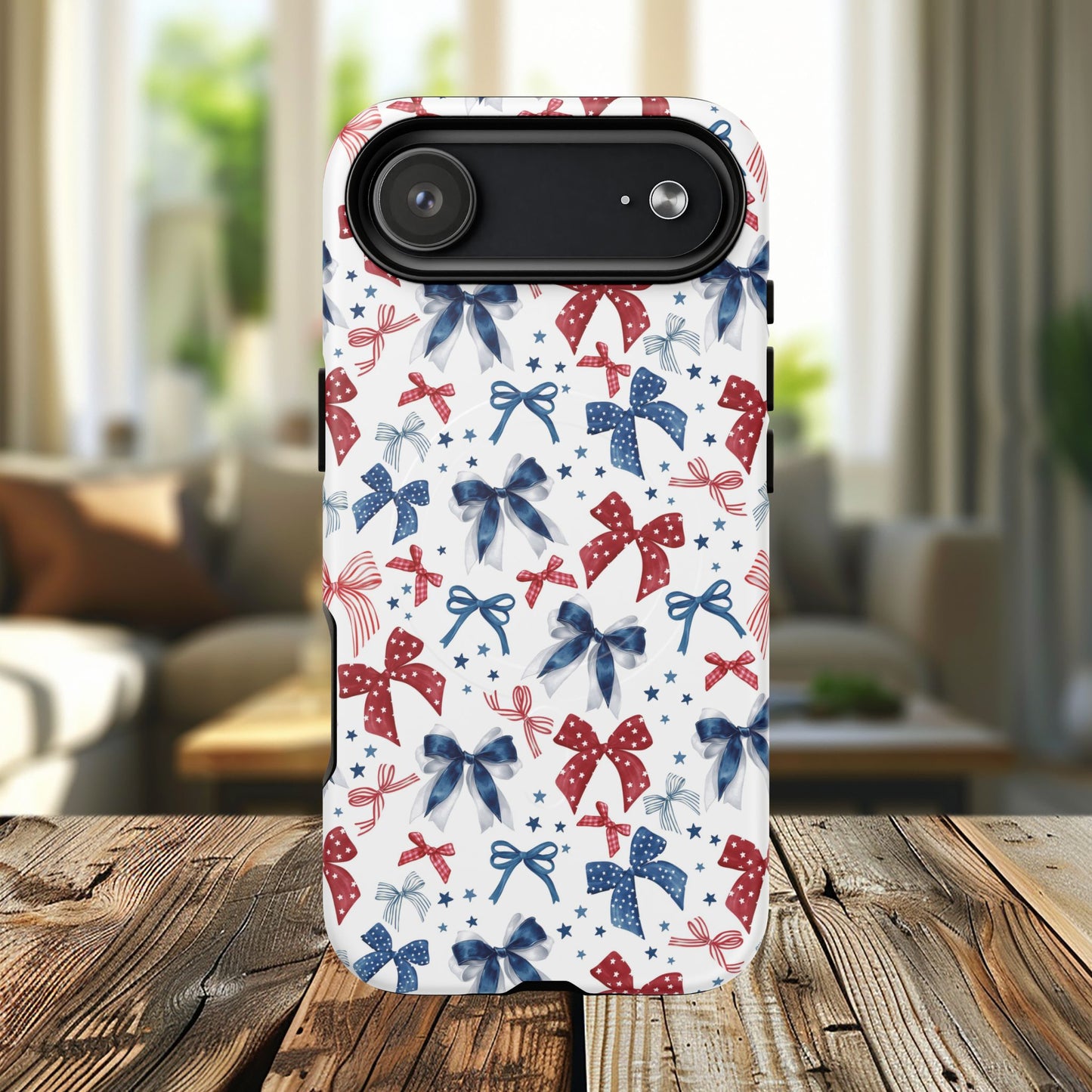 Patriotic Coquette Tough iPhone Magnetic Case, Stylish Gift for Her, Summer Celebrations, Cute Bow Design