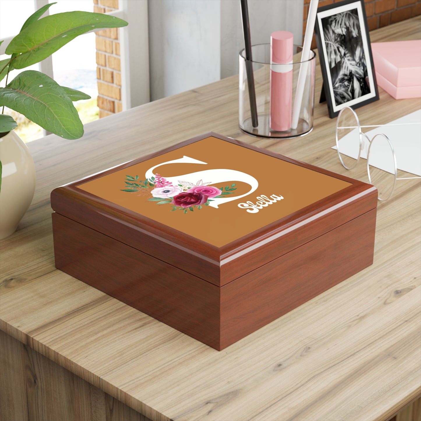 Personalized Floral Monogram Jewelry Box — Custom Name & Initial