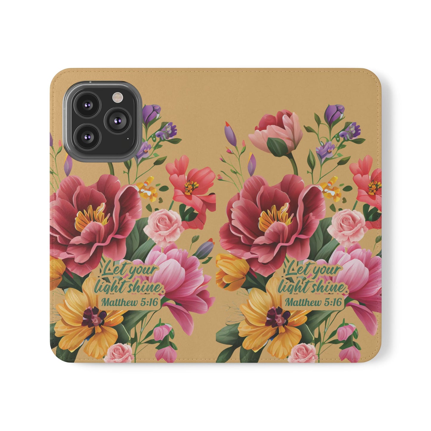 Floral Scripture Flip Case — "Let Your Light Shine" Wallet Phone Cover (Matthew 5:16)