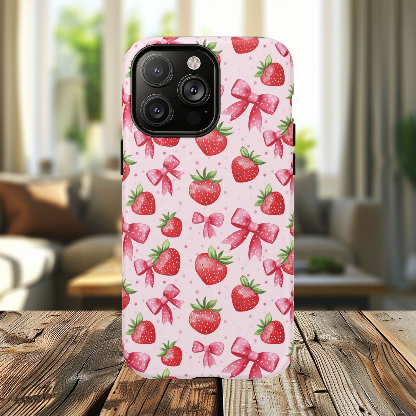 Strawberry Blush Coquette Magnetic Tough iPhone Cases - Funky Fruit Cases, Floral iPhone Cover, Trendy Gifts, iPhone Accessories, Strawberry Lover