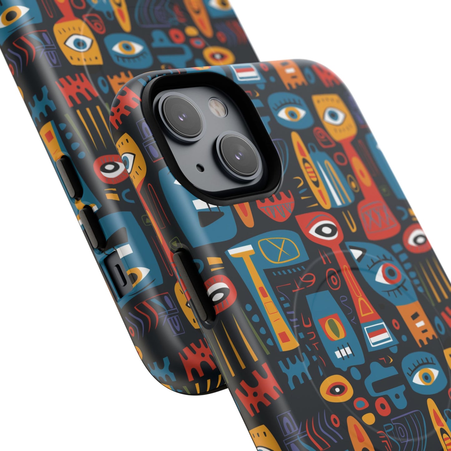 Urban Totem Vibe Tough iPhone Magnetic Case, Colorful Bohemian Art, Unique Gift for Him/Her, Holiday Accessory, iPhone Protection, MagSafe iPhone Case.