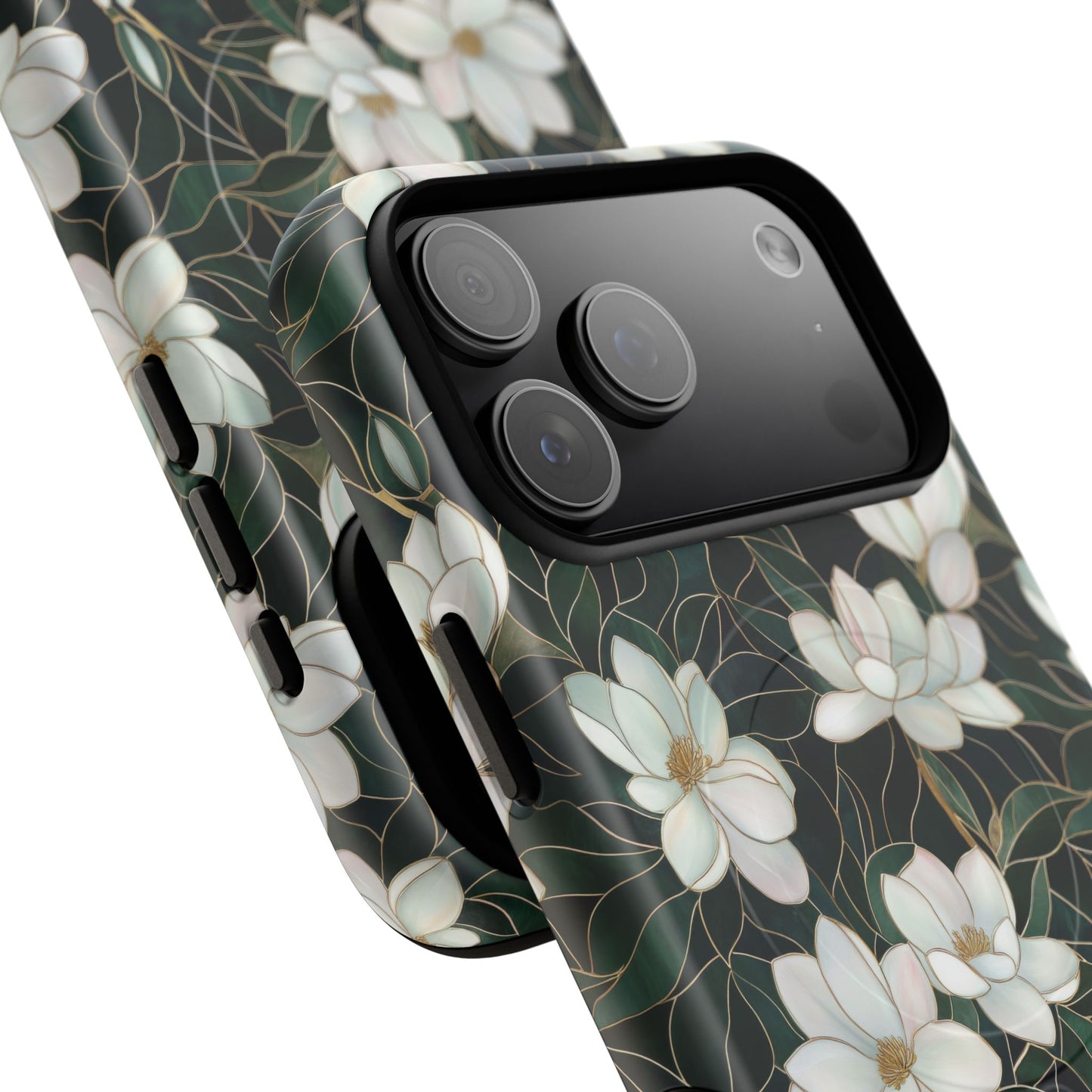 Midnight Magnolia Tough iPhone Magnetic Case, Stylish Stained Glass iPhone Protection, Nature Lover Gift, Spring Vibes