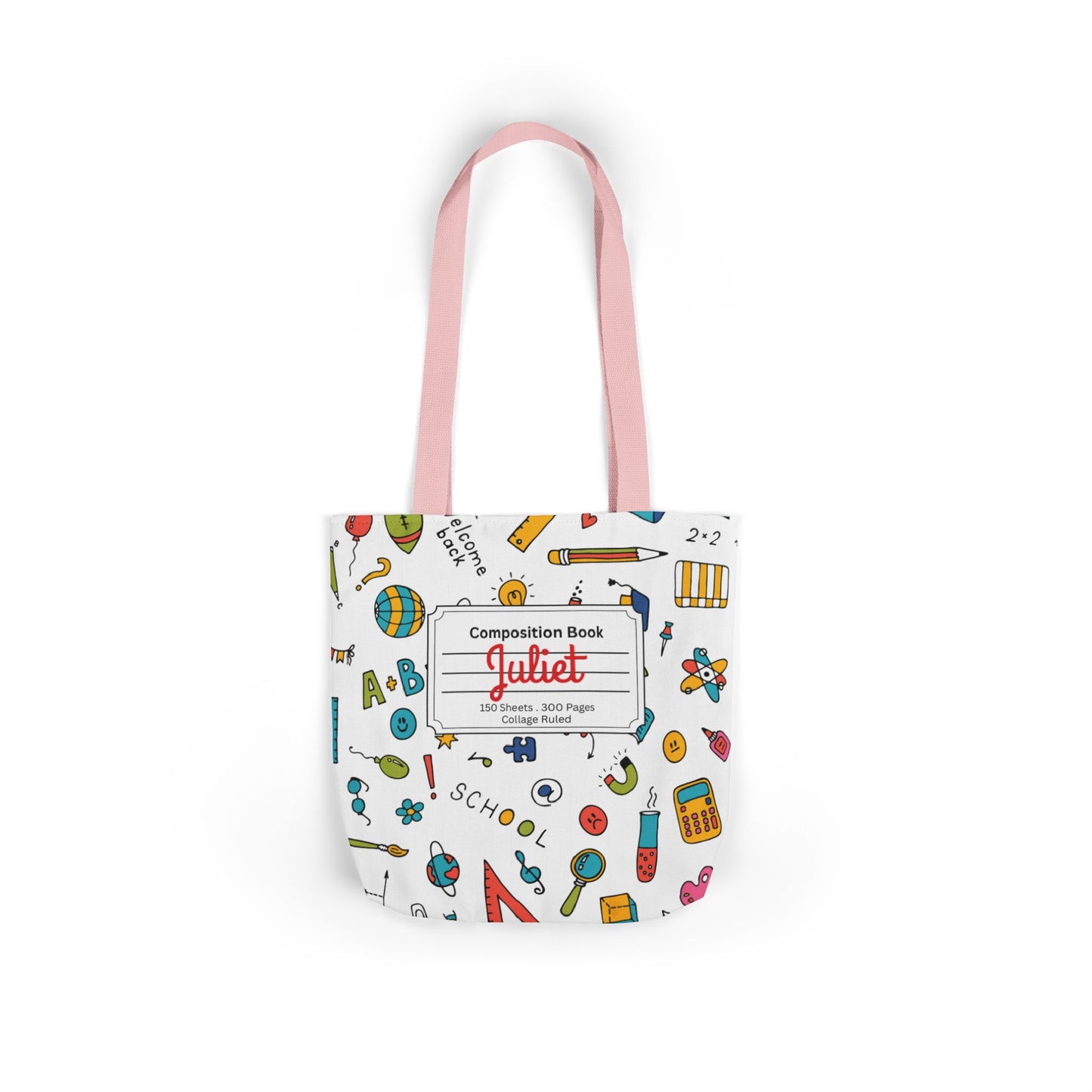 Personalized Classroom Couture Composition Book Inspired Canvas Tote Bag with Colorful Straps, Cute School Bag, Eco-Friendly Tote, Back to School Shopping Bag, Teacher Gift Idea