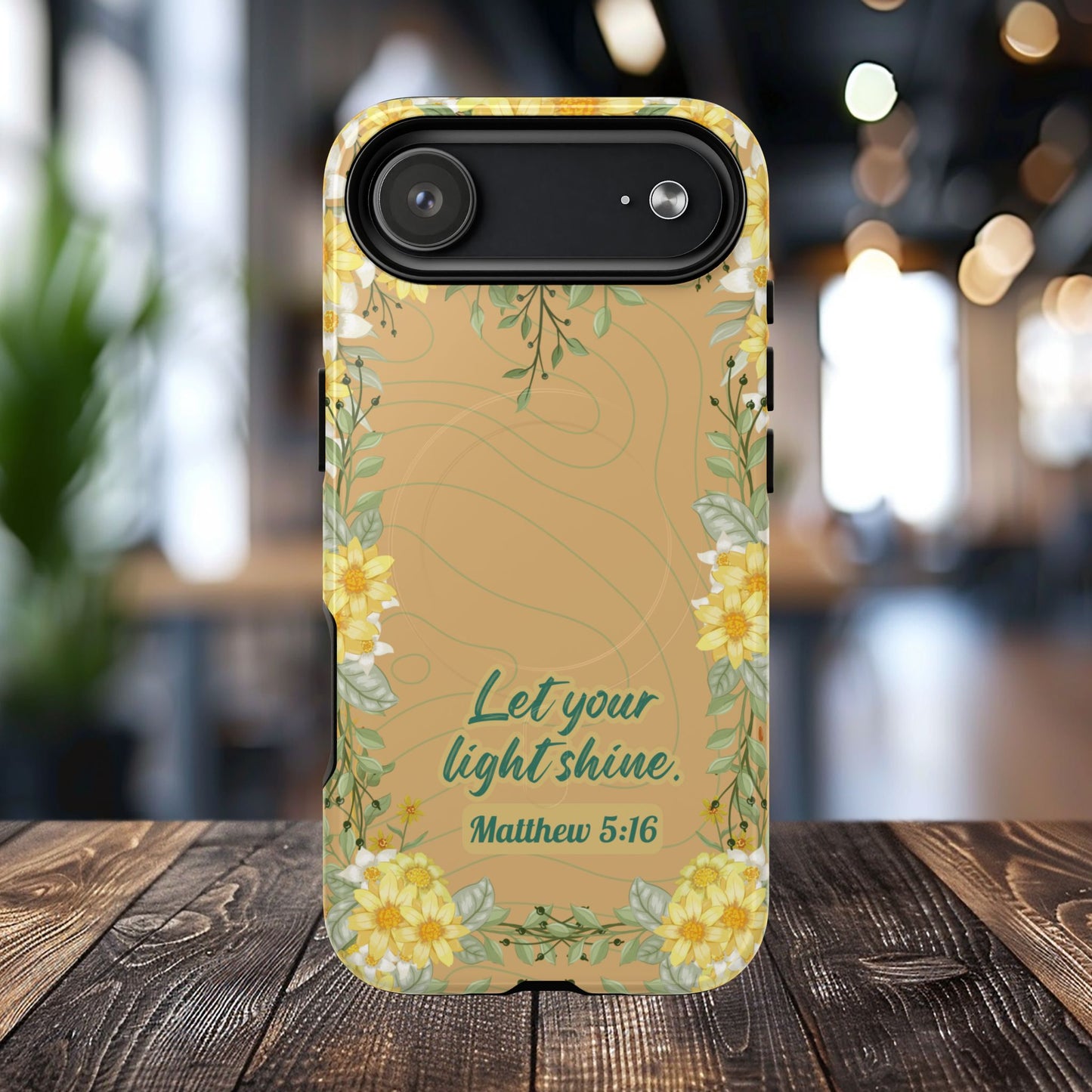 Let your Light Shine Matthew 5:16, Inspirational Gift, Tough iPhone Magnetic Case Scripture, Floral Bible Verse, MagSafe® iPhone® Tough Case, iPhone 14, iPhone 15, iPhone 16, Pro, Pro Max, Plus.