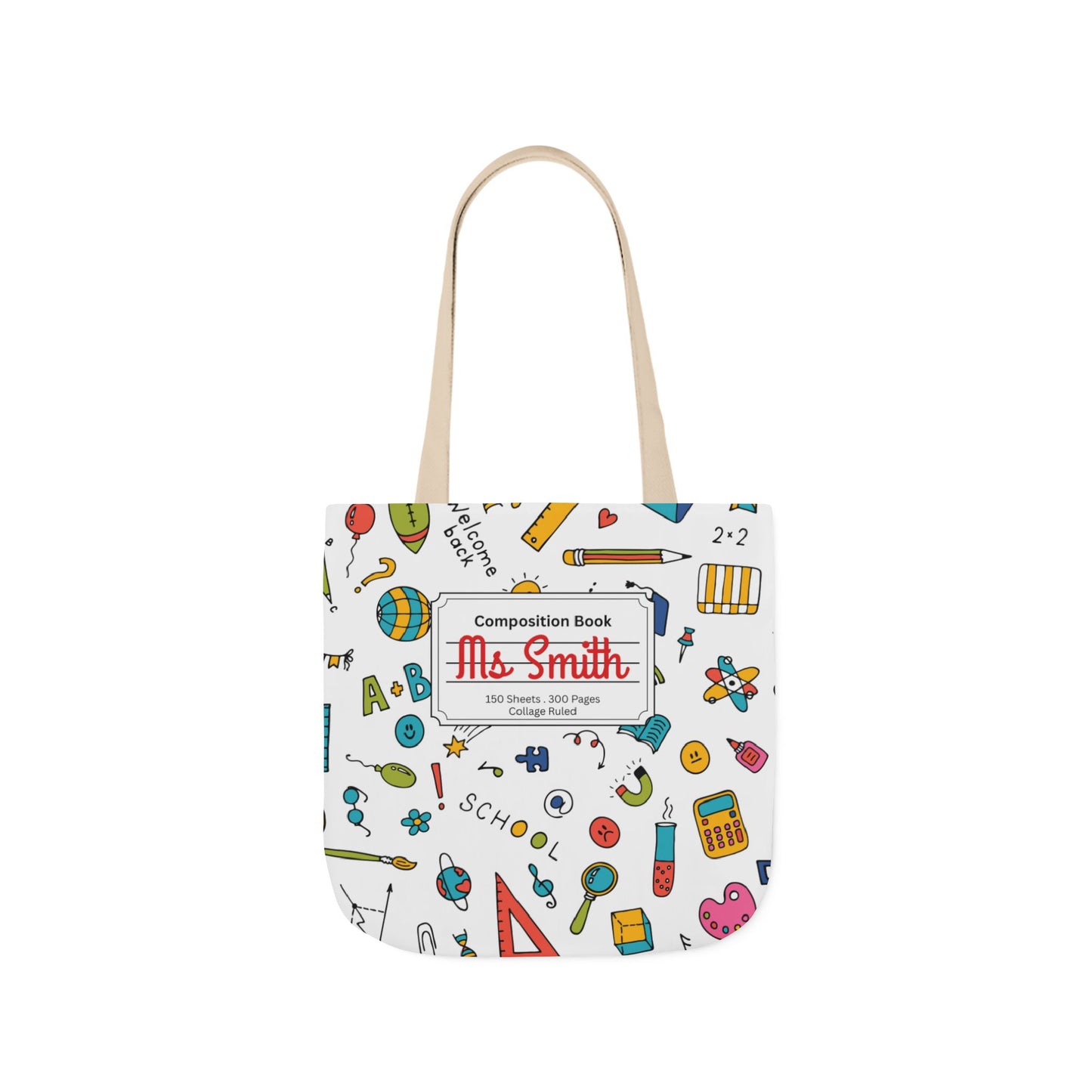 Personalized Classroom Couture Composition Book Inspired Canvas Tote Bag with Colorful Straps, Cute School Bag, Eco-Friendly Tote, Back to School Shopping Bag, Teacher Gift Idea