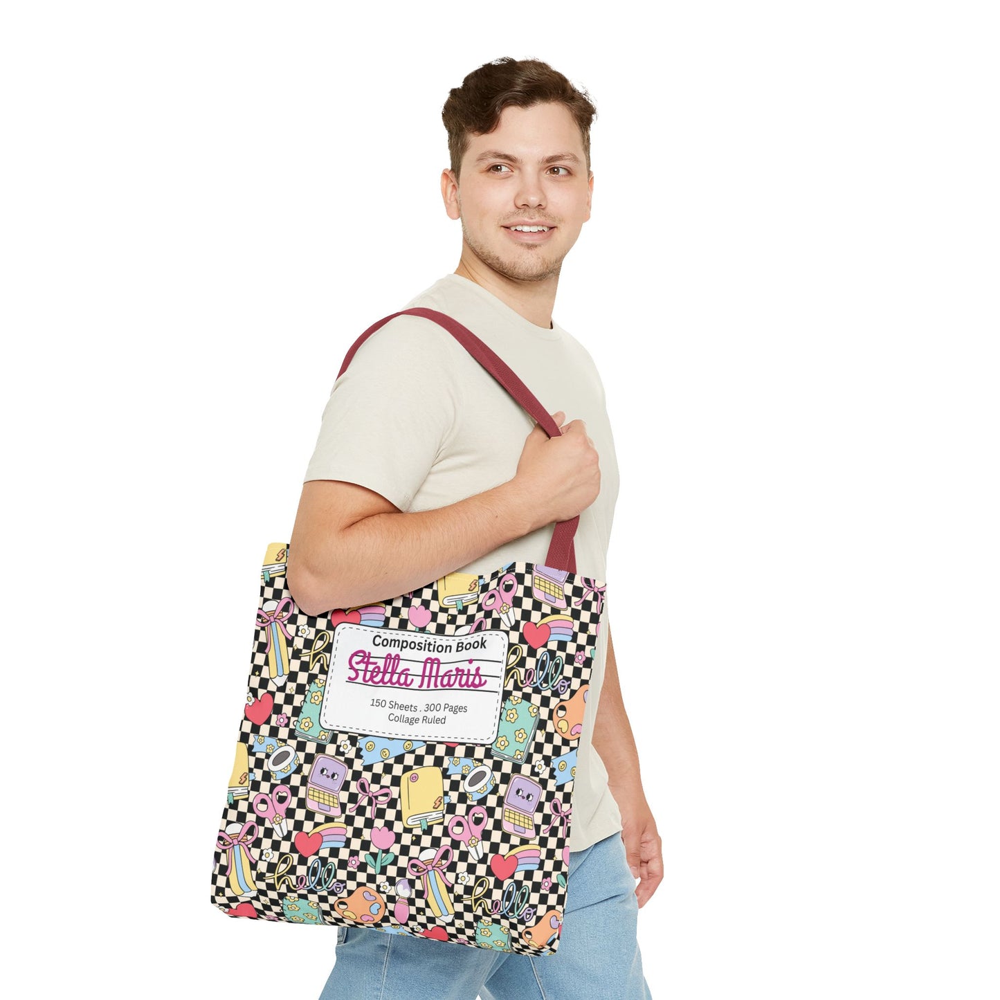 Personalized Black Doodle Daydream Composition Book Inspired Tote Bag, Back to School Tote, Teacher Gift, Kids Bag, Custom Name Bag, Educational Accessories, Back to School Tote Bag.