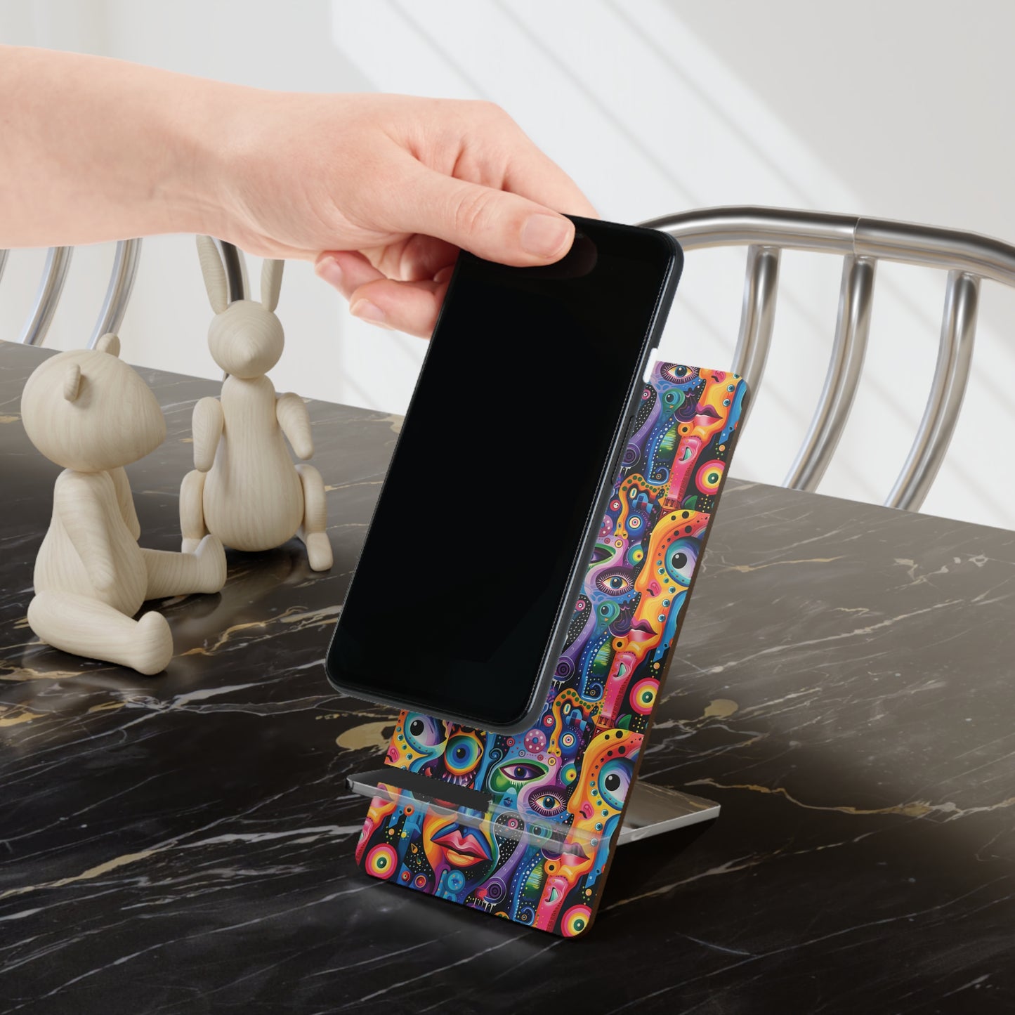 Psychedelic Visions Colorful Abstract Phone Stand - Unique Mobile Display Holder