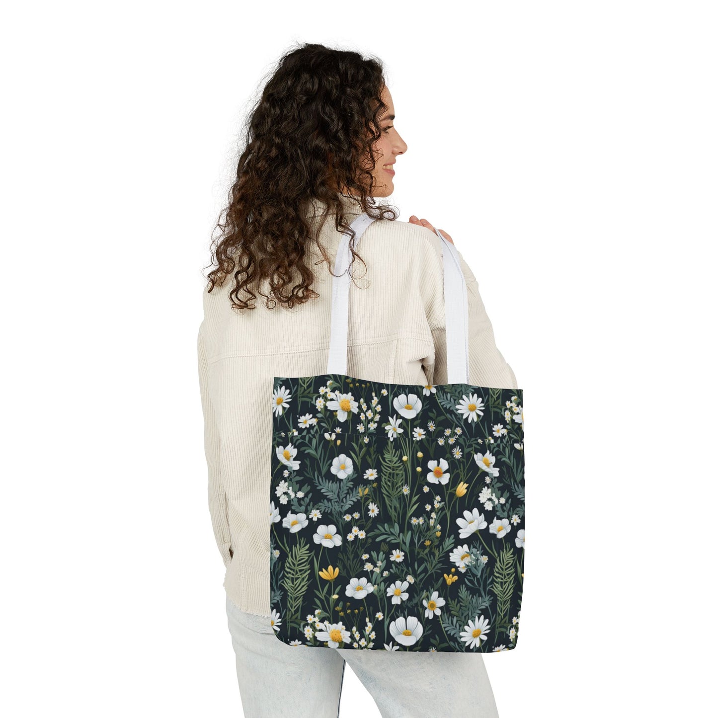 Daisy Delight Floral Canvas Tote Bag with 5-Color Straps | Eco-Friendly Shopping Bag