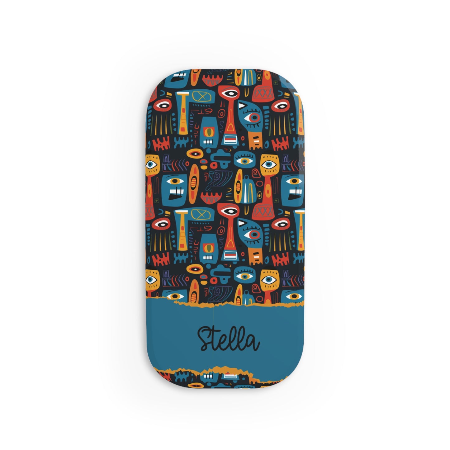 Personalized Phone Grip – Colorful Abstract Faces Design (Custom Name)