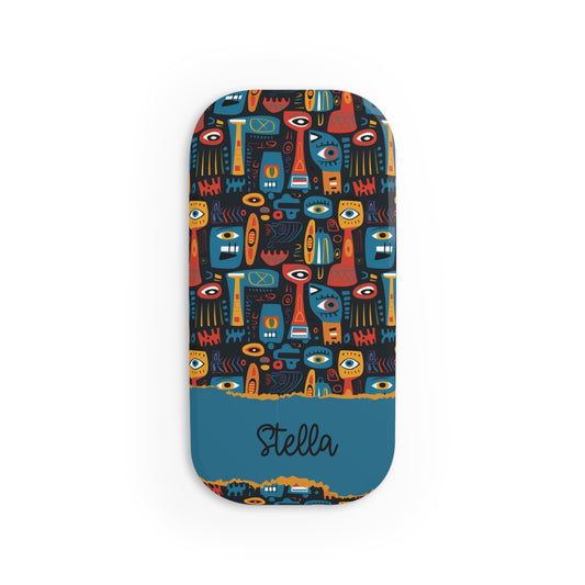 Personalized Phone Grip – Colorful Abstract Faces Design (Custom Name)