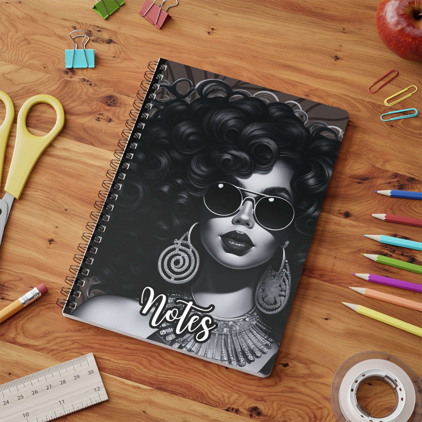 Chic Spiral Notebook, Stylish Journal for Notes, Gift for Her, Black-Owned Business, Inspirational Decor, Fashionista Essential