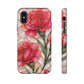 Stained Glass Effect Carnation Floral Tough Phone Case – Pink Vintage Botanical Protective Cover