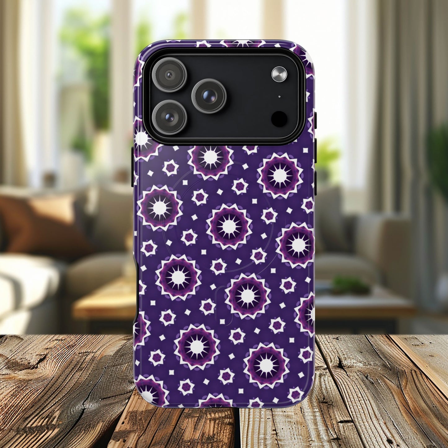 Violet Nova Bloom Stylish Tough Magnetic iPhone Case, Purple Floral iPhone Cover, Durable Cell iPhone Protector, Gift for Her, Mother's Gift