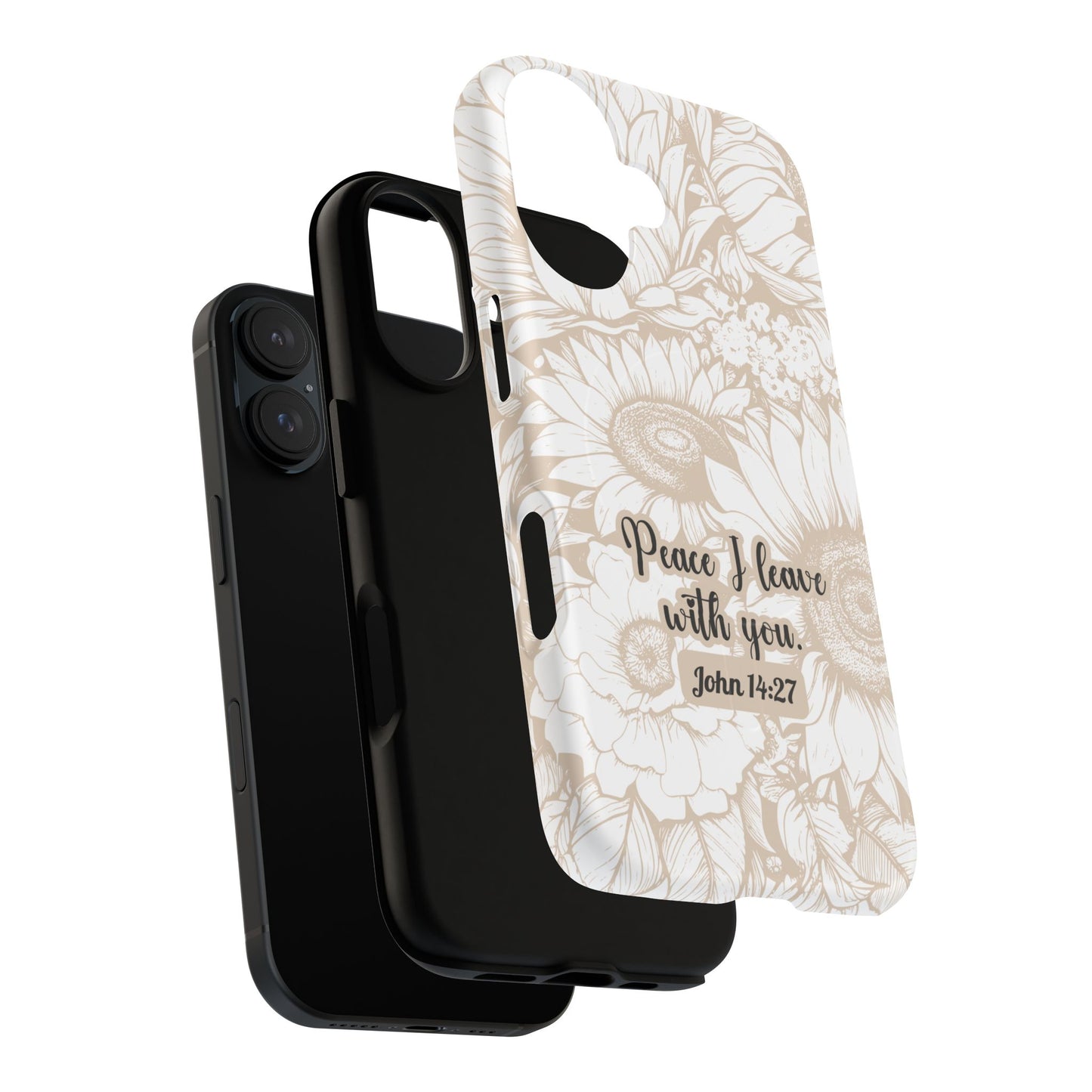 Peace I Leave with You John 14:27,Tough iPhone Magnetic MagSafe® Case Scripture, Sunflower Bible Verse,  iPhone® 13,  14, iPhone 15, iPhone 16, 17, Pro, Pro Max, Plus Cases.