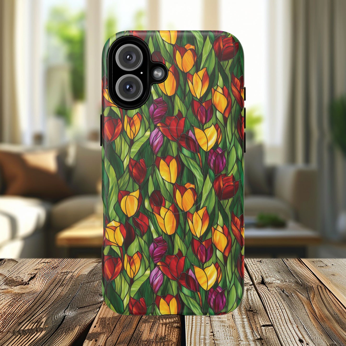 Floral Luminous Whirl Tough Magnetic iPhone Case, Stylish Protection for Everyday Life, Gift for Flower Lovers, Unique iPhone Accessory, Stained Glass iPhone Protection.