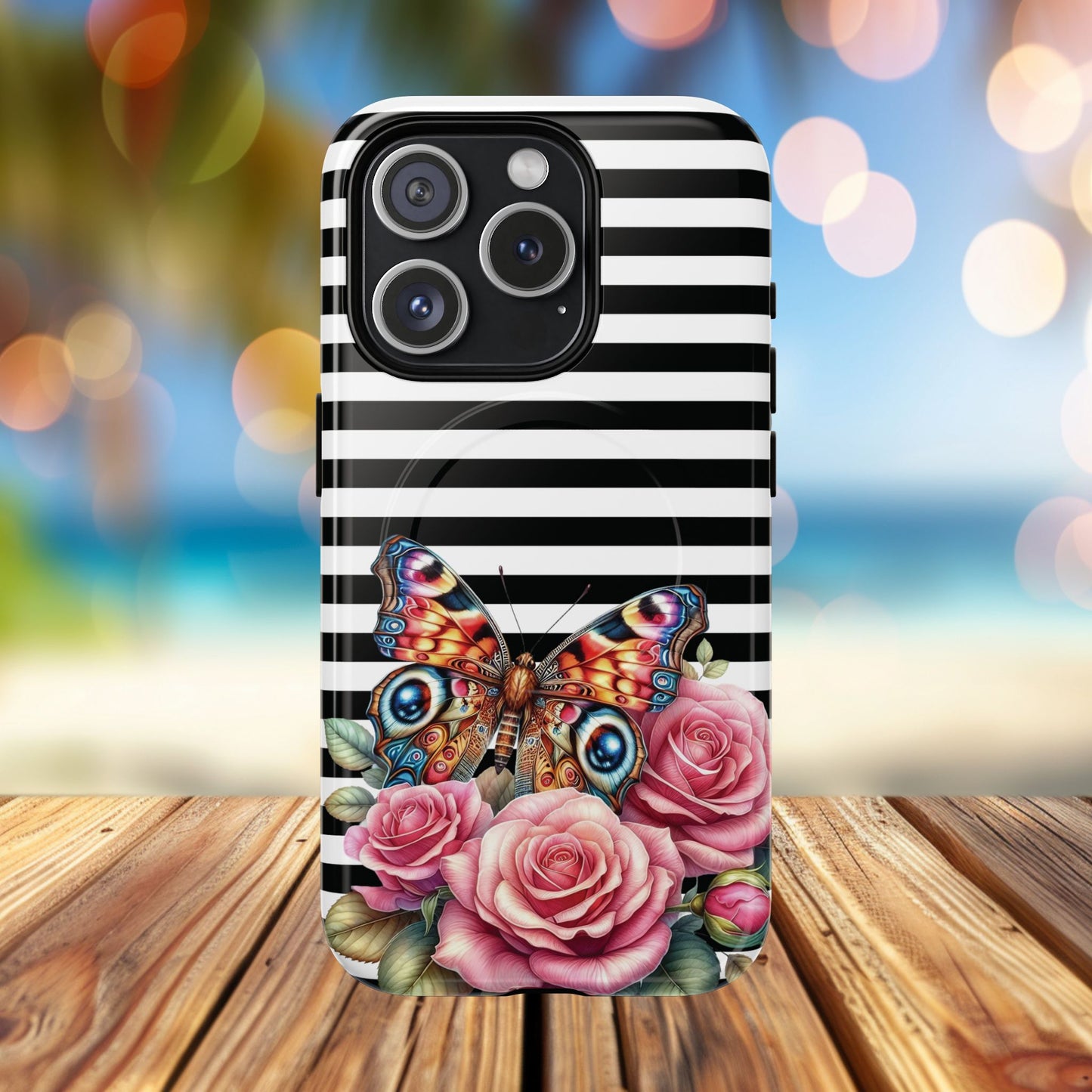 Butterfly & Roses Tough iPhone Magnetic Case, Floral iPhone Cover, Nature-Inspired, Gift for Her, Trendy Accessories