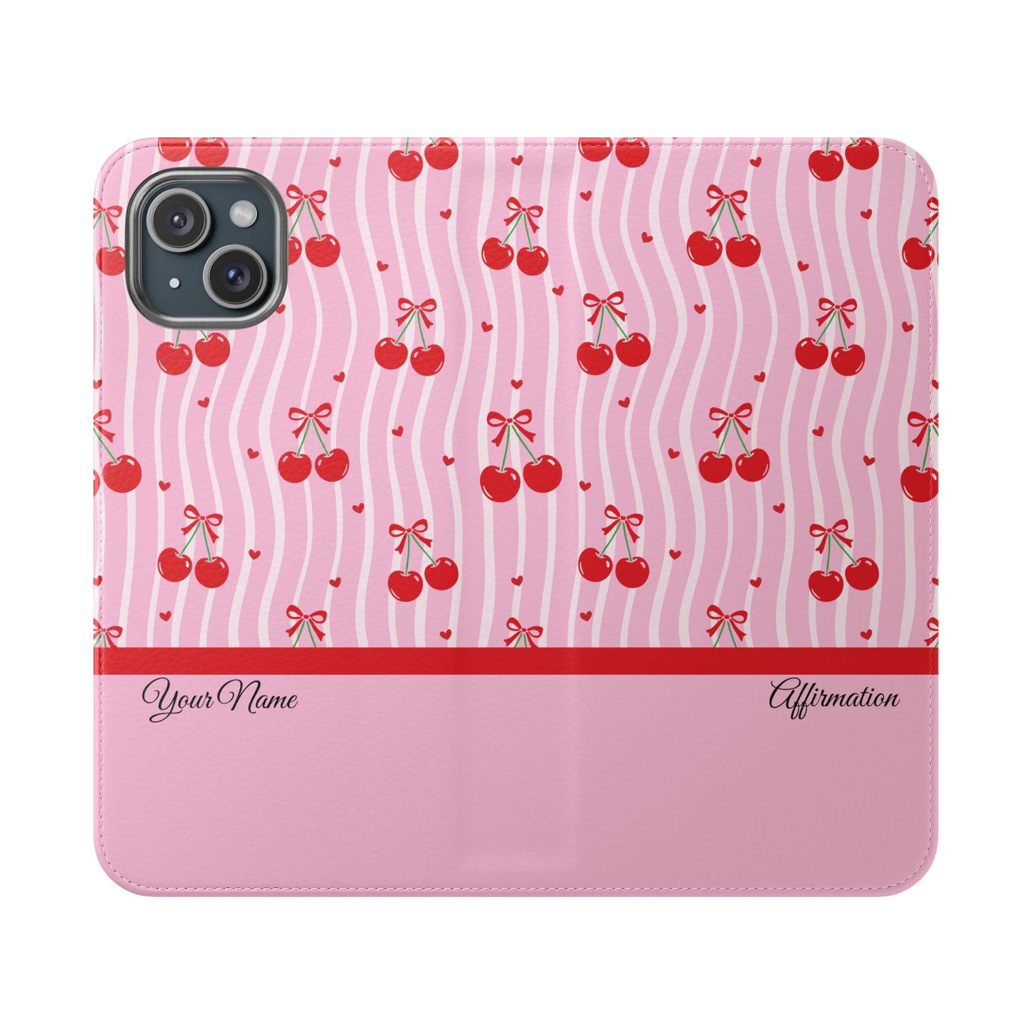 Personalized Cherry Blossom Dreams Flip iPhone and Samsung Cases — Wallet Folio with Name & Affirmation.