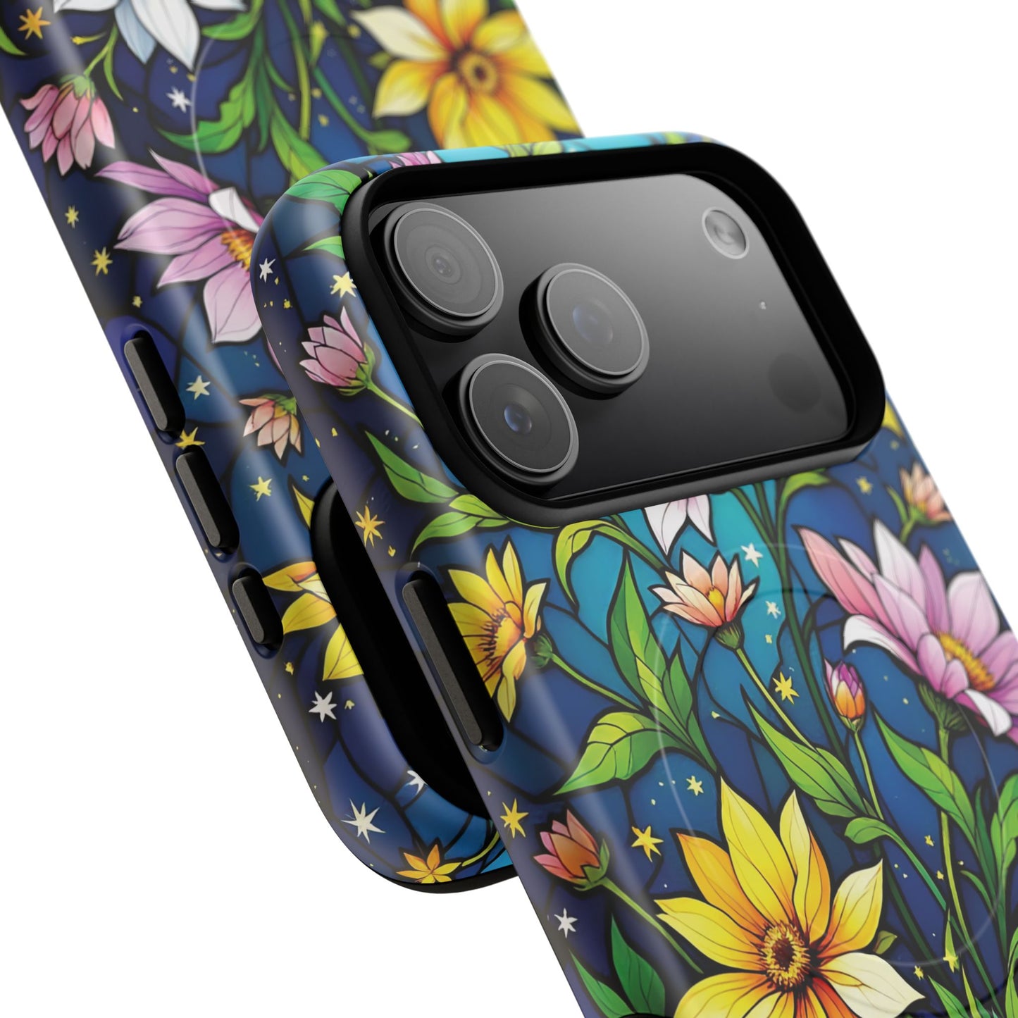 Flower Garden Stained Glass Phone Case, Tough Magnetic Cases, Floral Phone Cover, Durable Phone Accessories, Spring Gift, Birthday Present