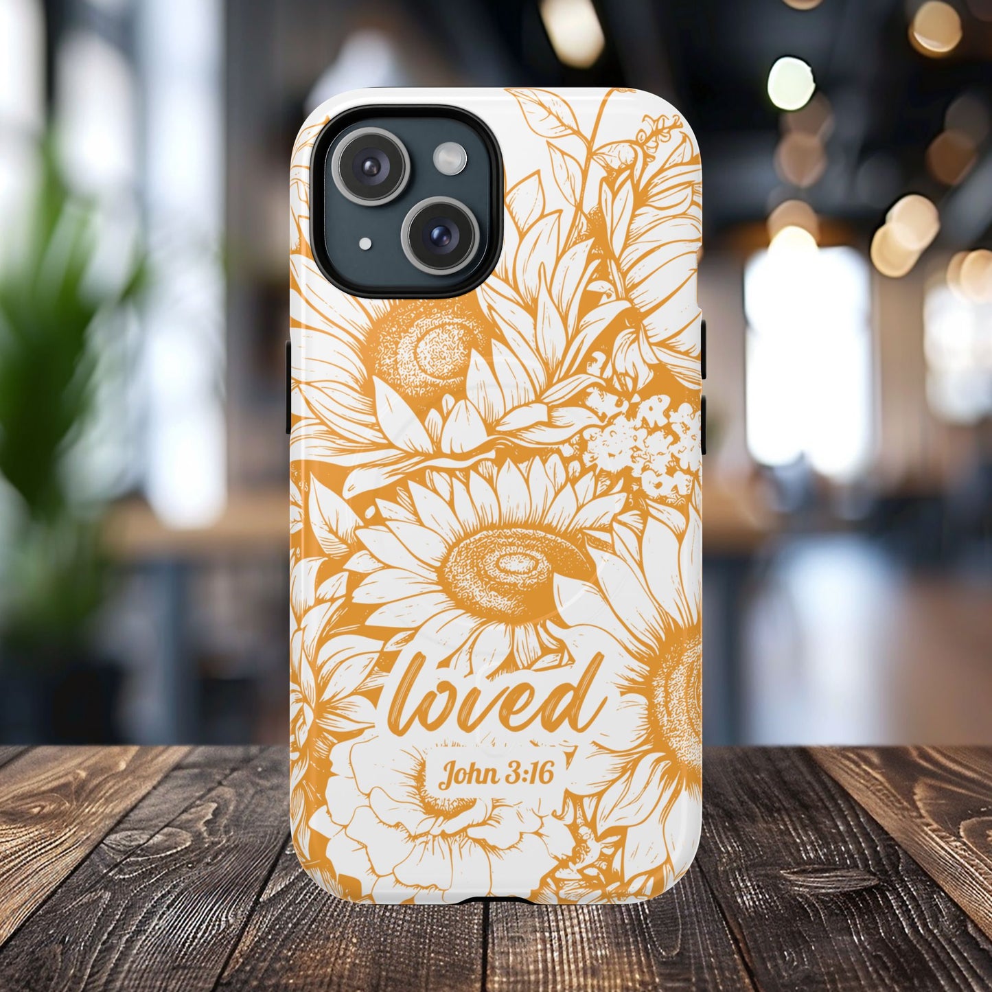 Loved John 3:16, Inspirational Gift, Tough iPhone Magnetic Case Scripture, Sunflower Bible Verse, MagSafe® iPhone® Tough Case, iPhone 14, iPhone 15, iPhone 16, Pro, Pro Max, Plus