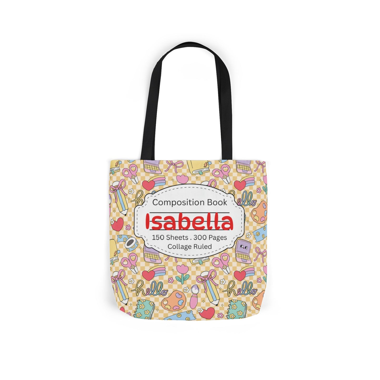 Personalized Doodle Daydream Composition Book Inspired Canvas Tote Bag with Colorful Straps, Cute School Bag, Eco-Friendly Tote, Back to School Shopping Bag, Teacher Gift Idea