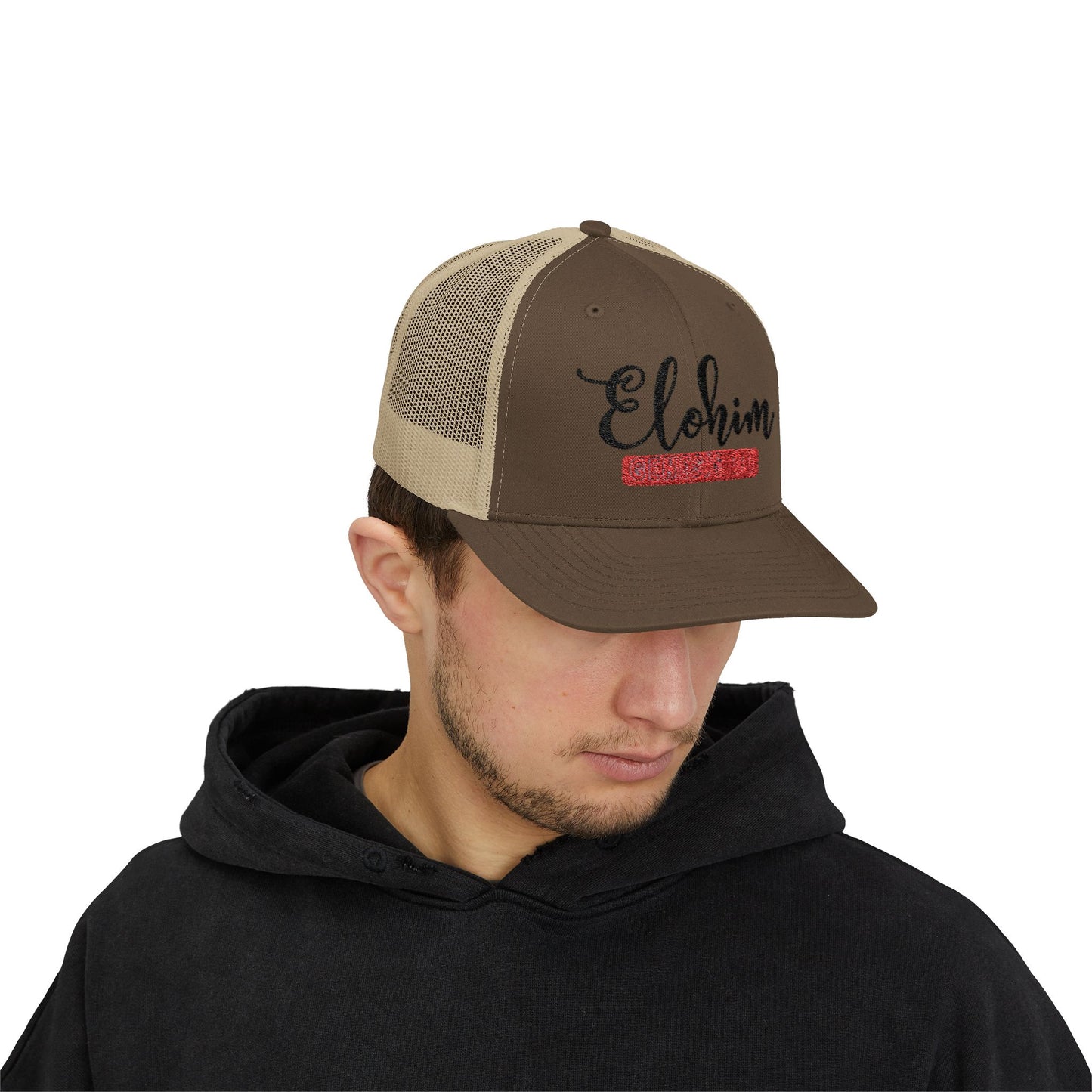Embroidery 'ELOHIM, GENESIS 1:1' Faith Snapback Trucker Cap - Religious Hat, Stylish Accessory, Gift for Believers, Casual Wear, Outdoor Events, Faith-Based, Name of GOD.