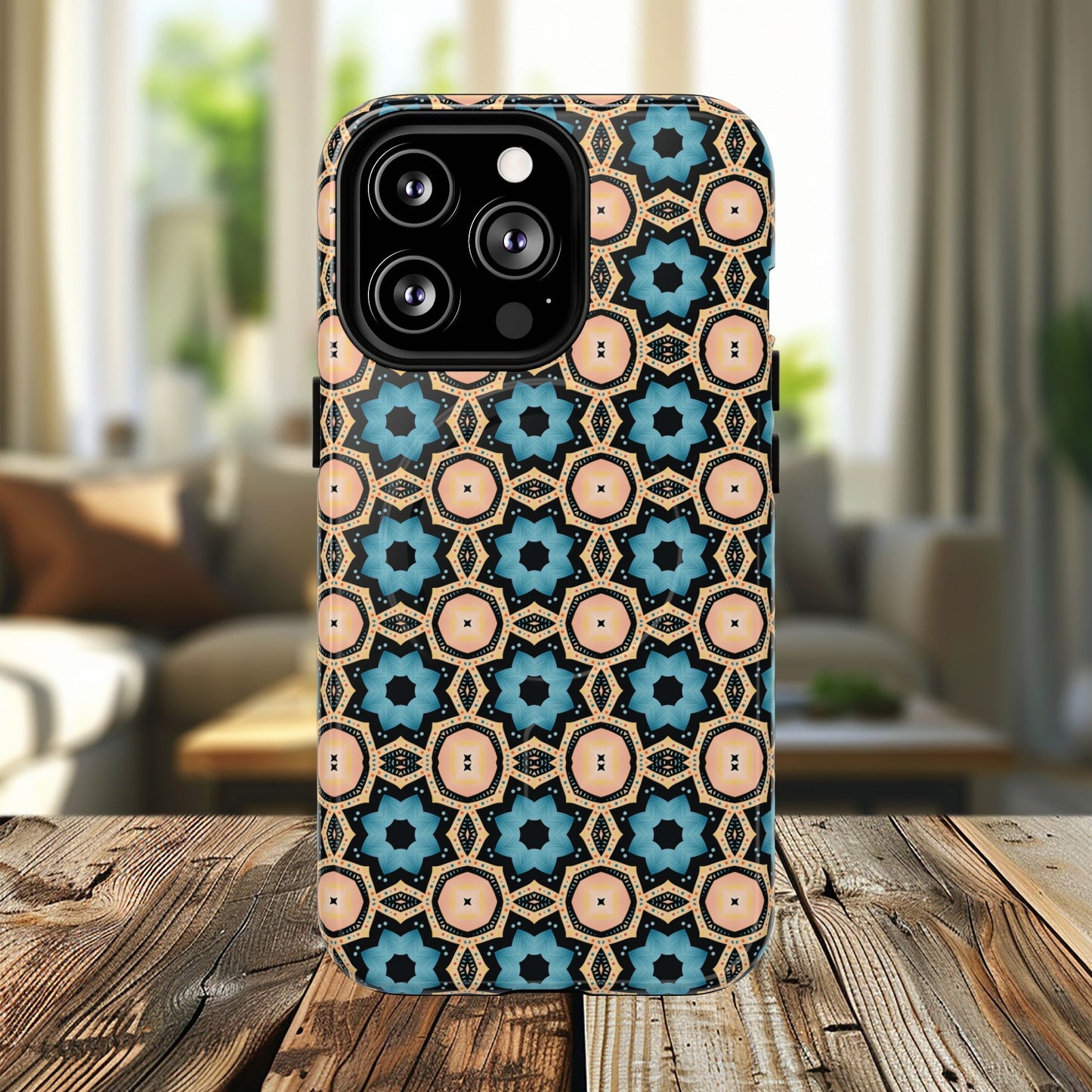 Sahara Star Mosaic Colorful Geometric iPhone Cases, Tough Magnetic iPhone Cases, Vibrant Design iPhone Cover, Durable iPhone Protection, Stylish Tech Accessories.