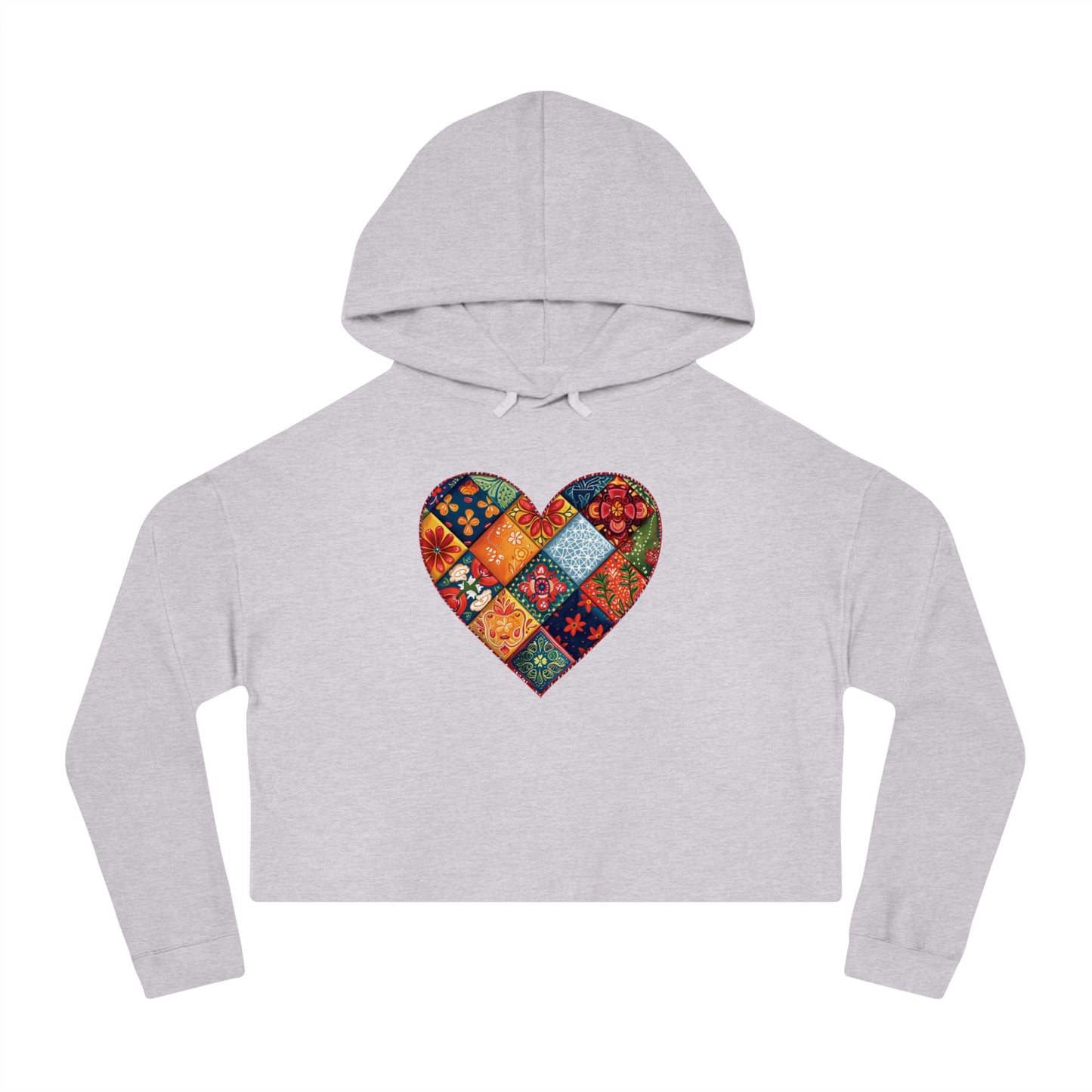 Patchwork Hearts Women’s Cropped Hooded Sweatshirt