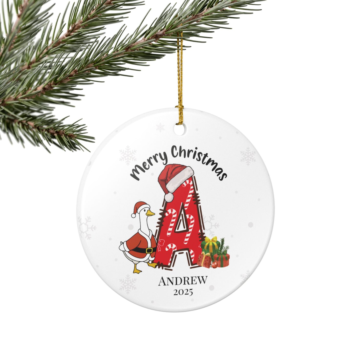 Personalized Christmas Ceramic Ornament with Name, Custom Keepsake Ornament.