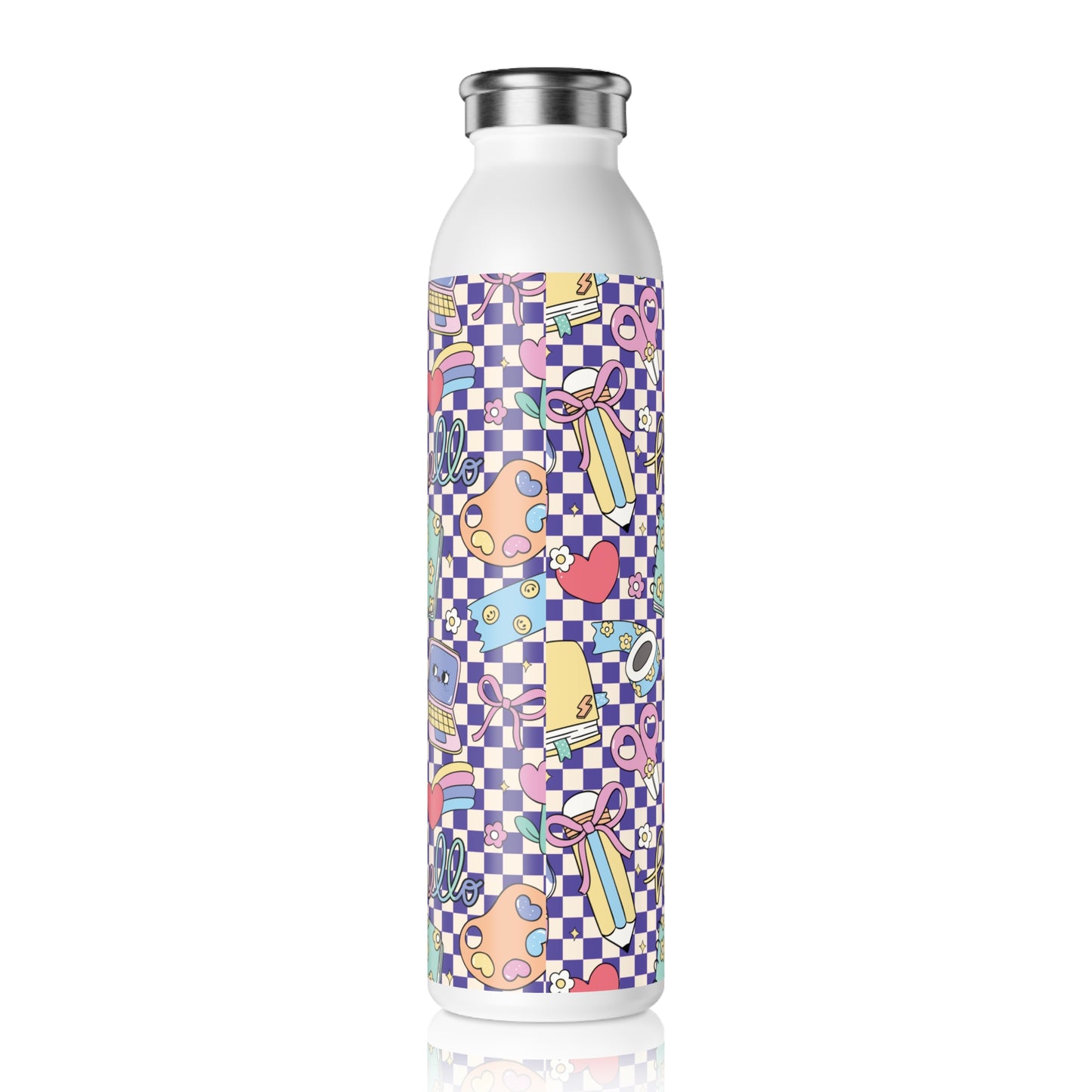 Personalized Composition Purple Doodle Daydream Book Inspired Slim Water Bottle, Customizable Drinkware, Eco-Friendly Hydration Bottle, Perfect for Gifts, School Supplies, Back to School