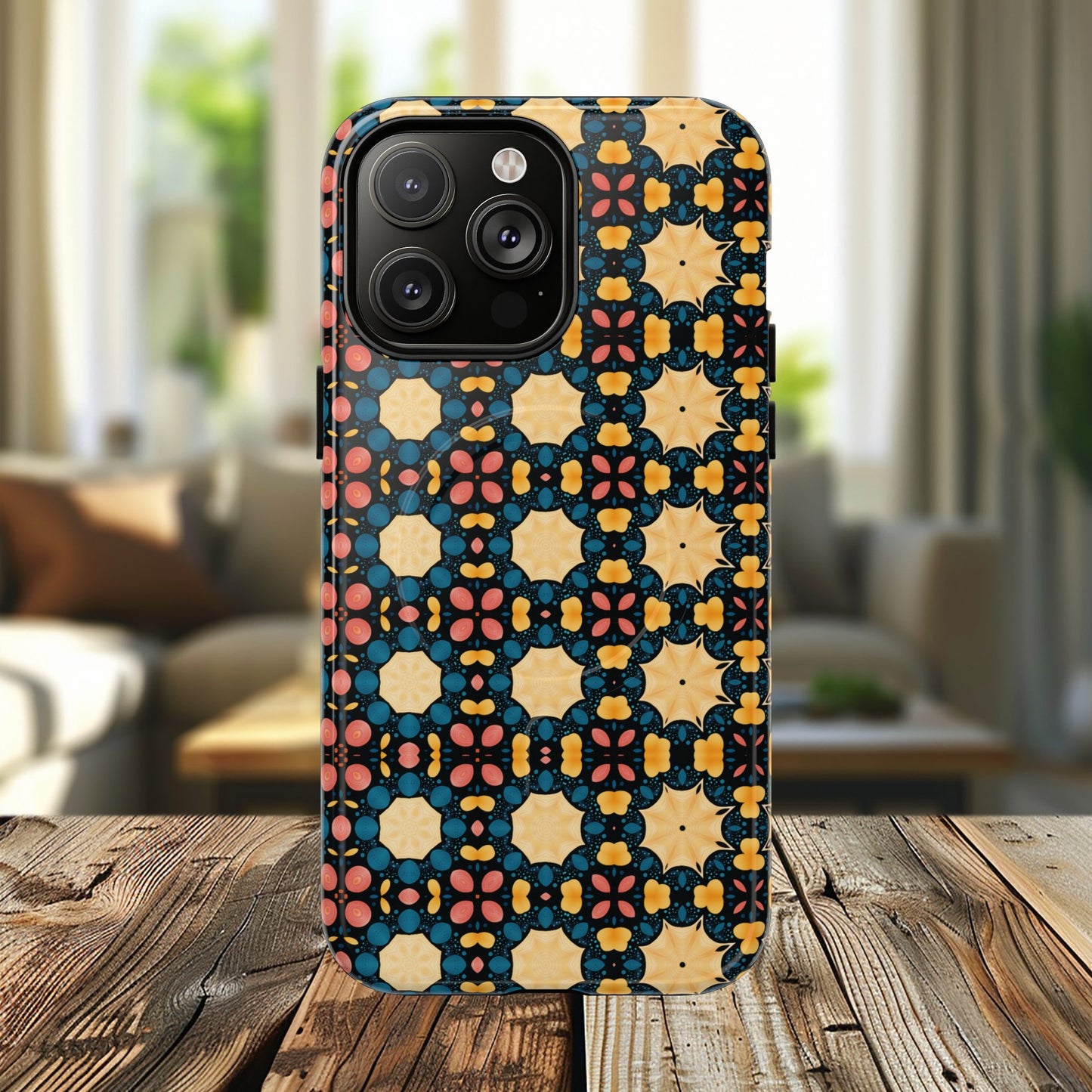 Celestial Spice Tiling Colorful Tough Magnetic iPhone Case, Unique iPhone Cover, Artistic Mobile Shell, Durable Design Accessory, Trendy Gift Idea, MagSafe® iPhone Case.