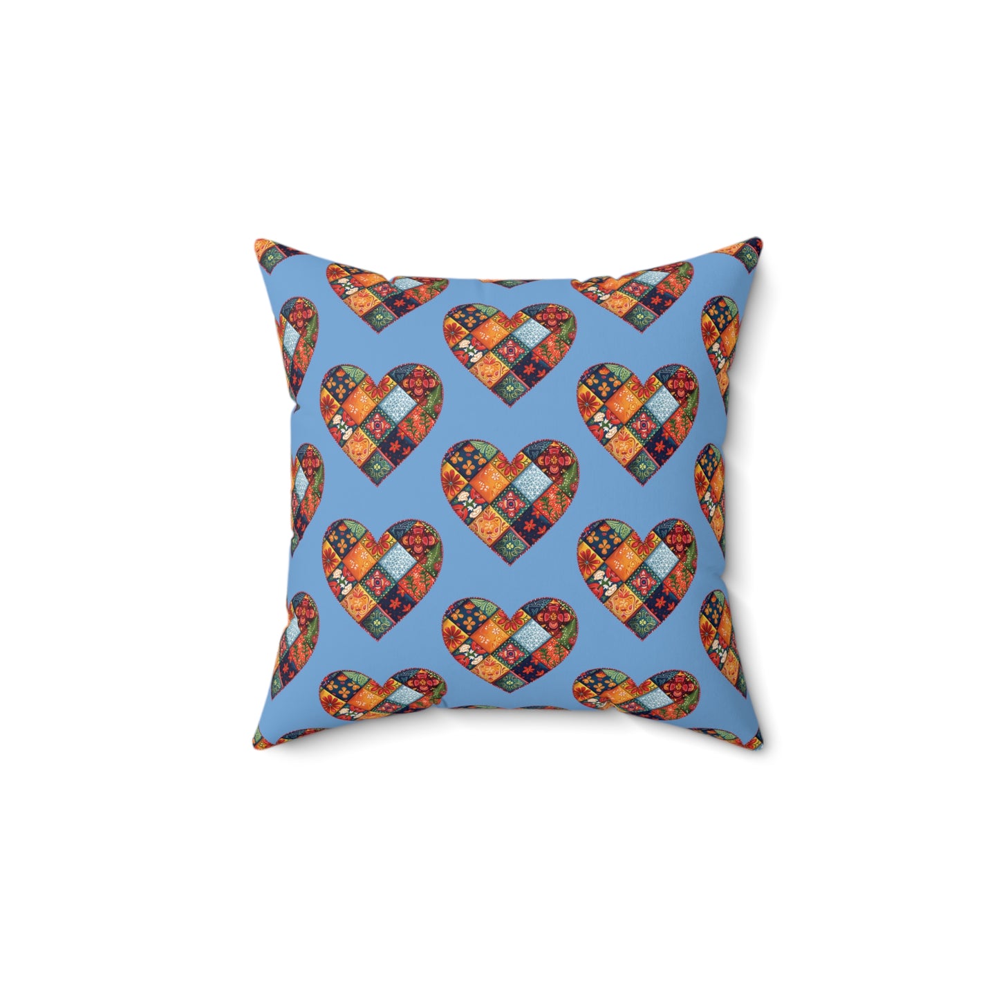 Light Blue Patchwork Heart Spun Polyester Square Pillow