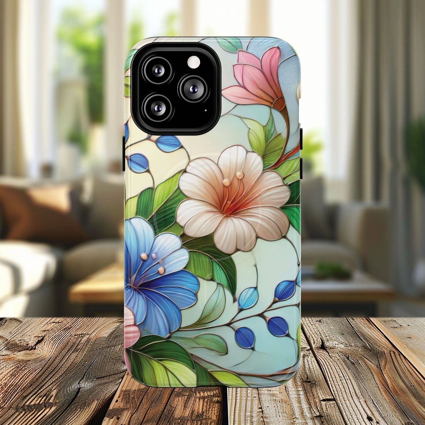 Rose Petal Mosaic Tough iPhone Magnetic Case, Durable Protection, Stylish iPhone Design, Gift for Her, Nature Lover, Unique Stained Glass  Accessory