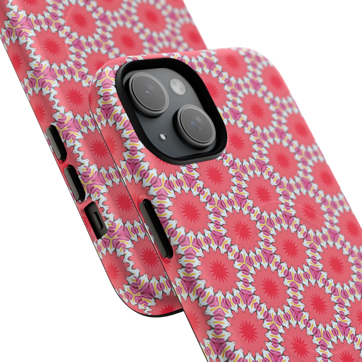 Roseburst Mosaic Vibrant Flower Pattern iPhone Case, Stylish iPhone Cover, Tough Magnetic Case, Floral Gift, Trendy Accessory for Her
