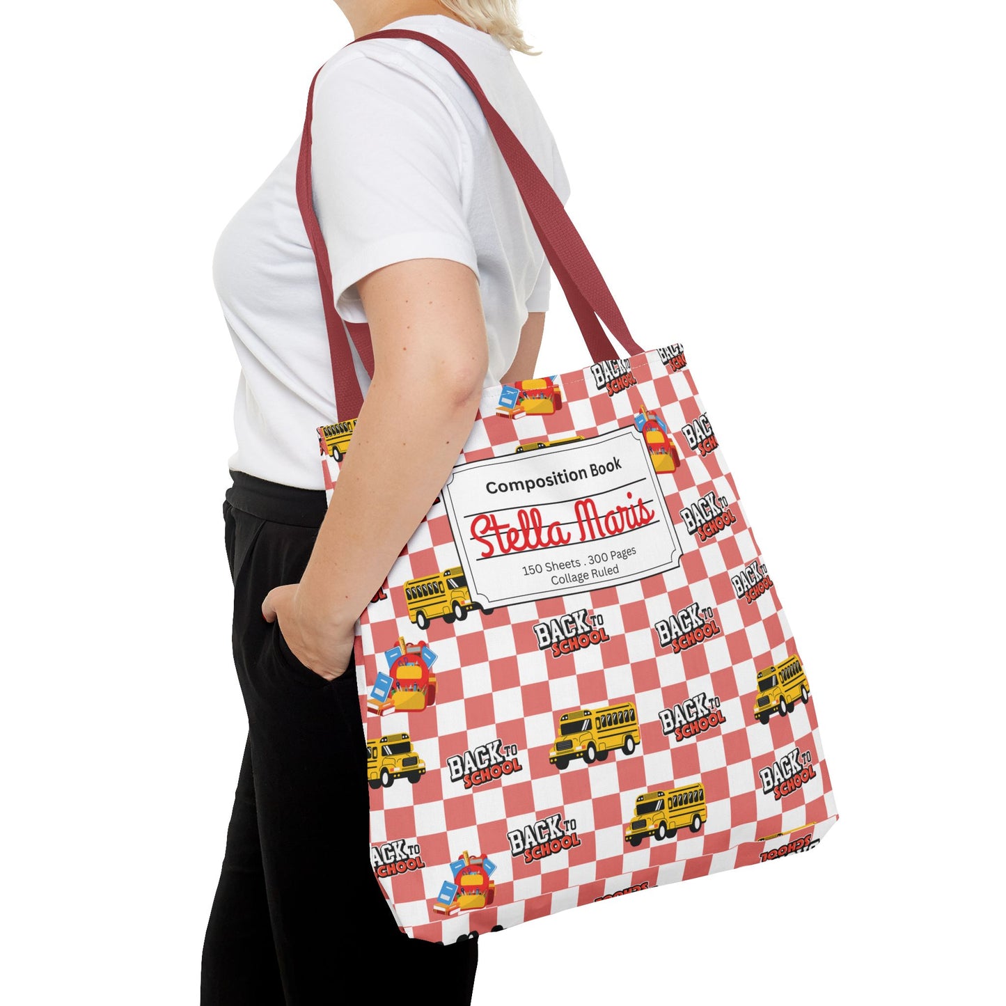 Personalized Red SchoolYard Chic Composition Book Inspired Tote Bag, Back to School Tote, Teacher Gift, Kids Bag, Custom Name Bag, Educational Accessories, Back to School Tote Bag.
