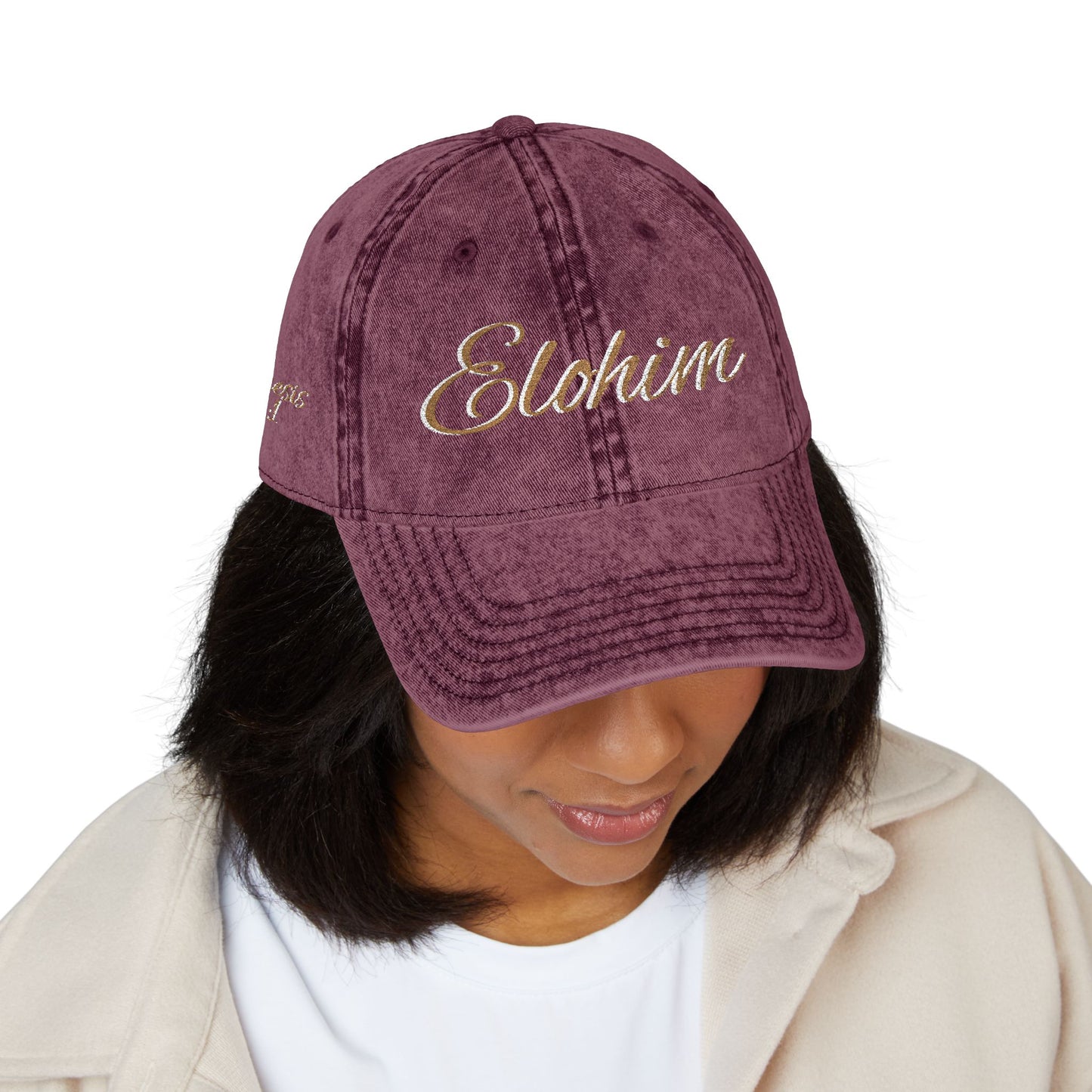 Vintage Embroidered Dad Cap with 'ELOHIM GENESIS 1:1' - Stylish Casual Hat, Gift for Him/Her, Summer Accessory, Trendy Streetwear, Spiritual Fashion