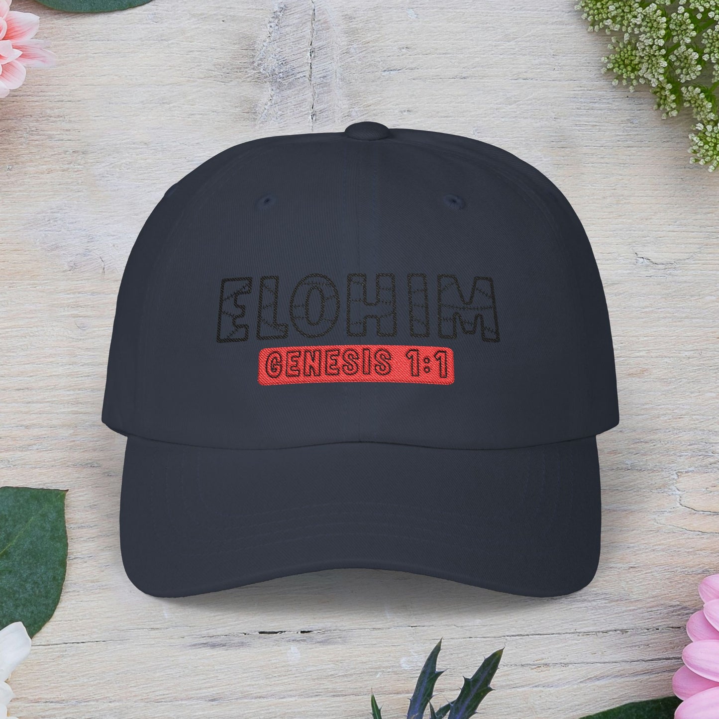 Classic Embroidery Dad Cap with 'ELOHIM, GENESIS 1:1' - Faith-Based Hat, Casual Wear, Gift for Dad, Christian Accessory, Summer Fashion