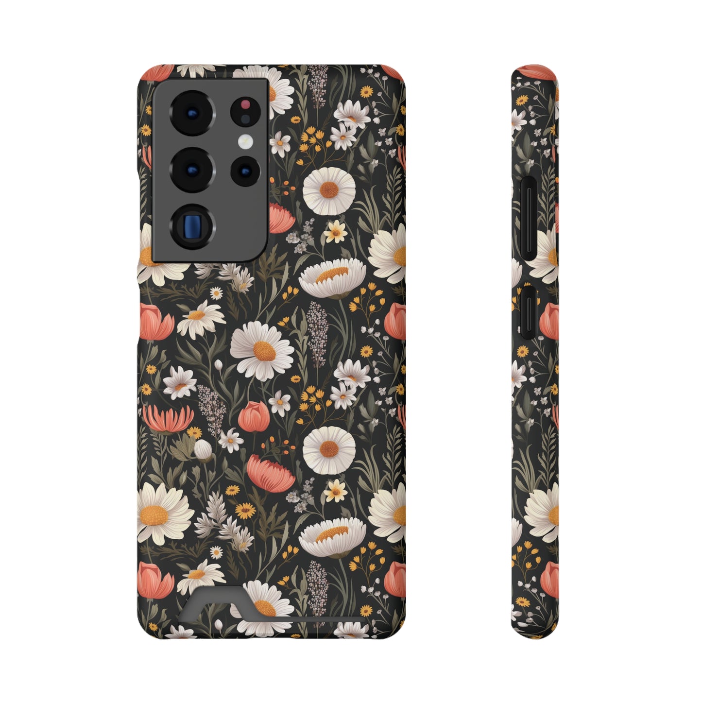 Blossom Elegance: Noir Garden iPhone and Samsung Case With Card Holder