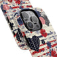 Patriotic Floral Phone Case, Tough Magnetic Cases, American Flag Design, Gift for Her, Independence Day Accessories