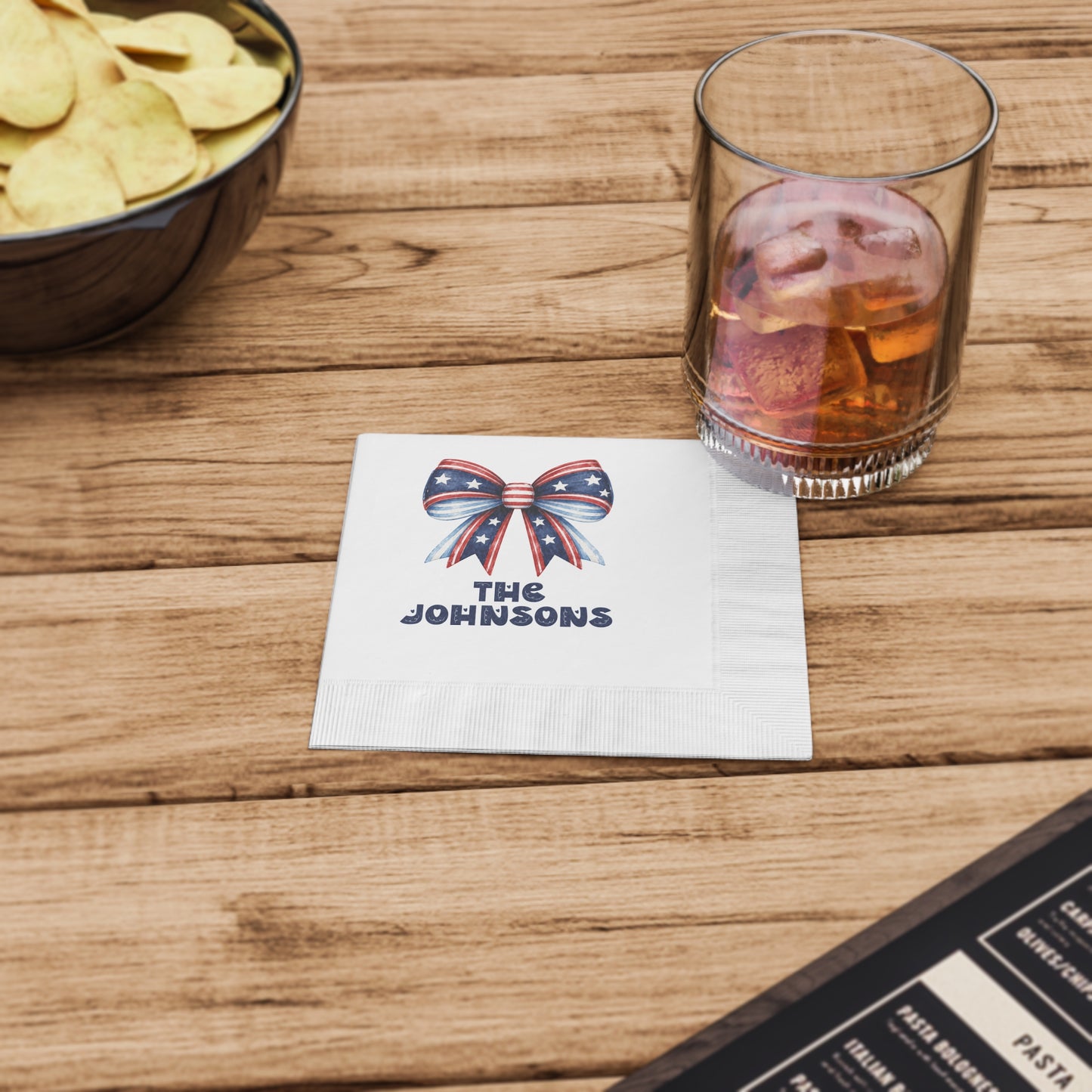 Personalized Patriotic Napkins — Red White & Blue Bow with 'Name or Message'