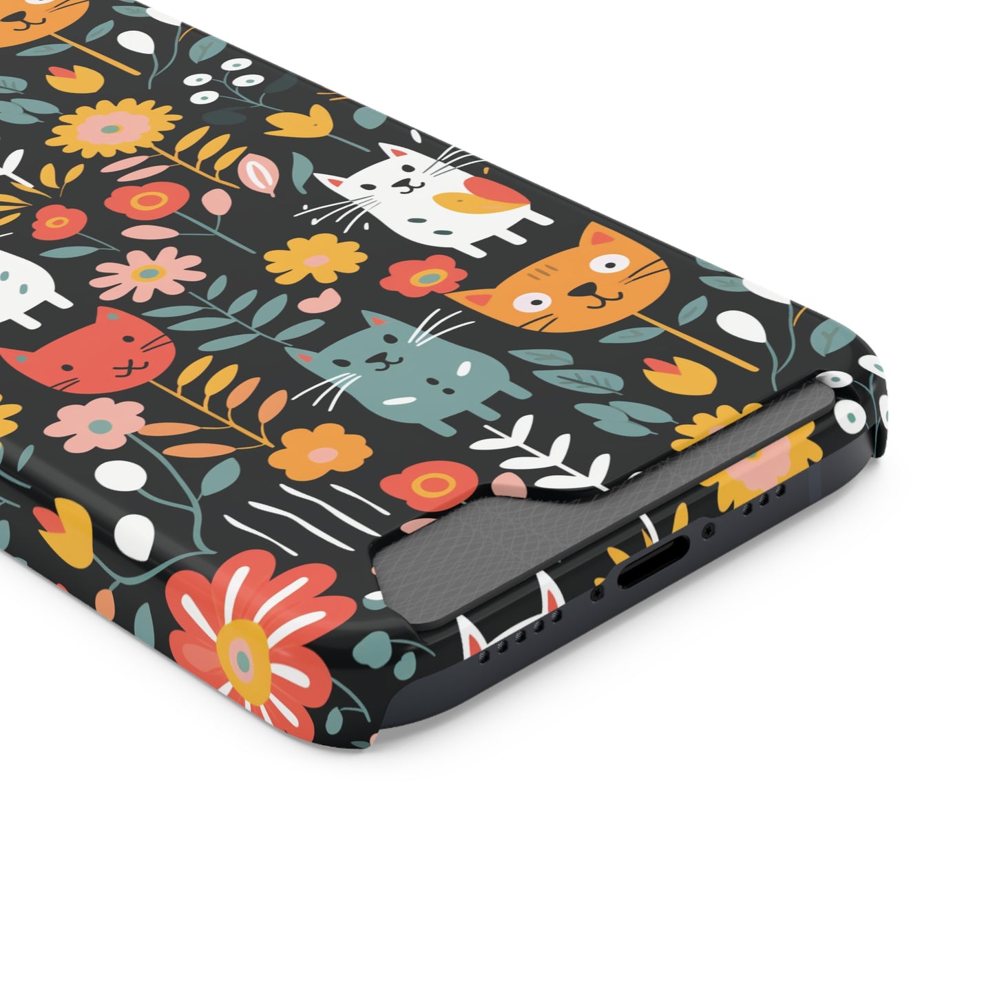 Whimsical Feline Garden iPhone and Samsung Case With Card Holder