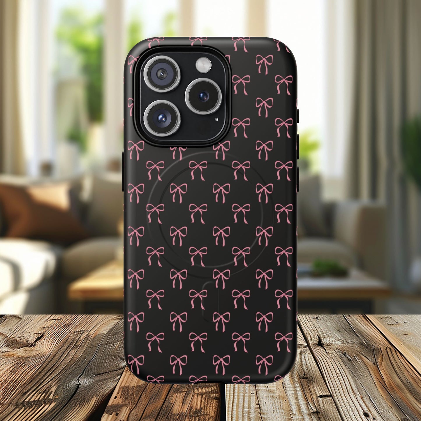 Coquette Chic Bow-Patterned Tough Magnetic iPhone Case, Stylish Gift for Her, Protective iPhone Cover, Trendy Accessory, iPhone Birthday Gift, Fashionable Tech